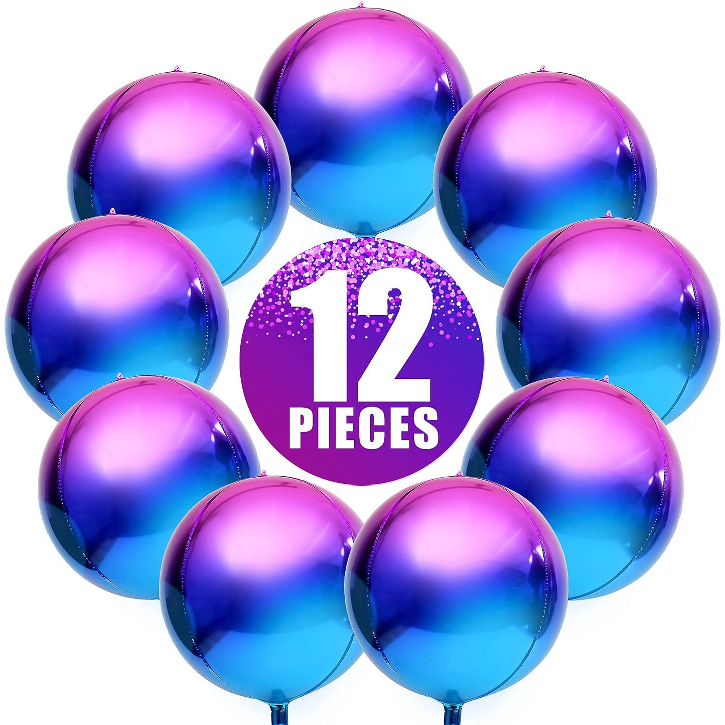 KatchOn, Purple Galaxy Balloons - 22 Inch, Pack of 12 | Round 4D Metallic Iridescent Balloons for Galaxy Birthday Party Decorations | Purple and Blue Balloons for Mermaid Party Decorations