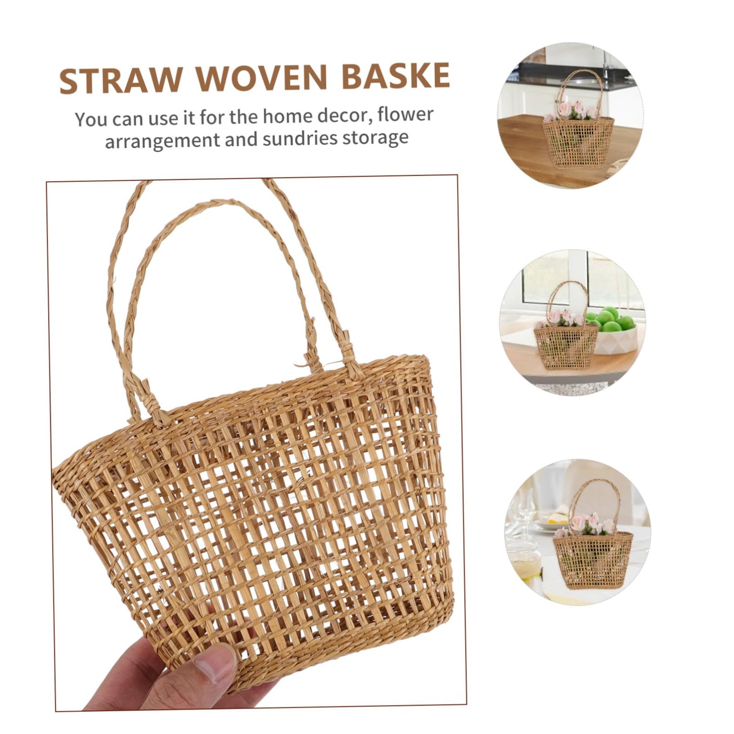 Cabilock Rope Baskets for Storage Straw Weaving Flower Basket Hanging for Home Decor