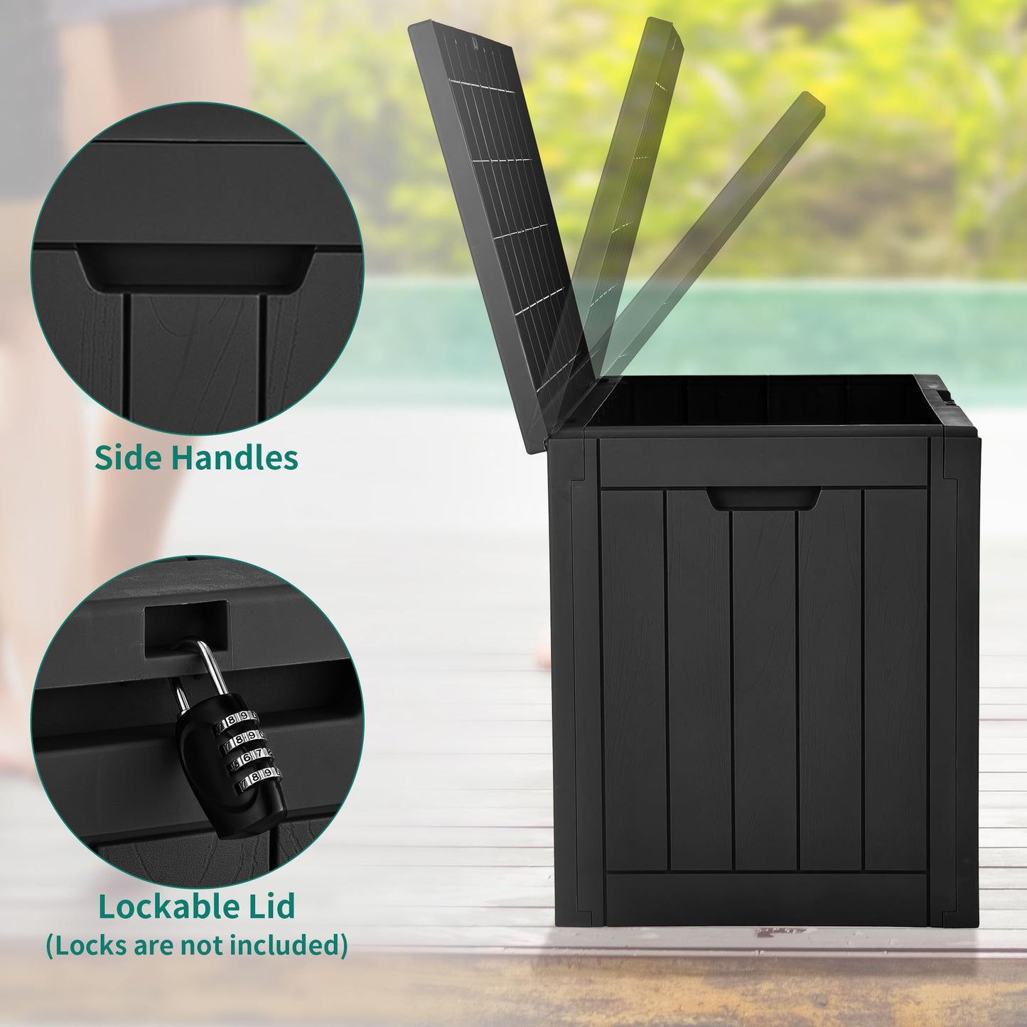 YITAHOME 30 Gallon Deck Box Outdoor Storage Box, Waterproof Resin Package Delivery and Storage Box with Lockable Lid for Patio Furniture Cushions, Pool Accessories, Garden Tools, Black