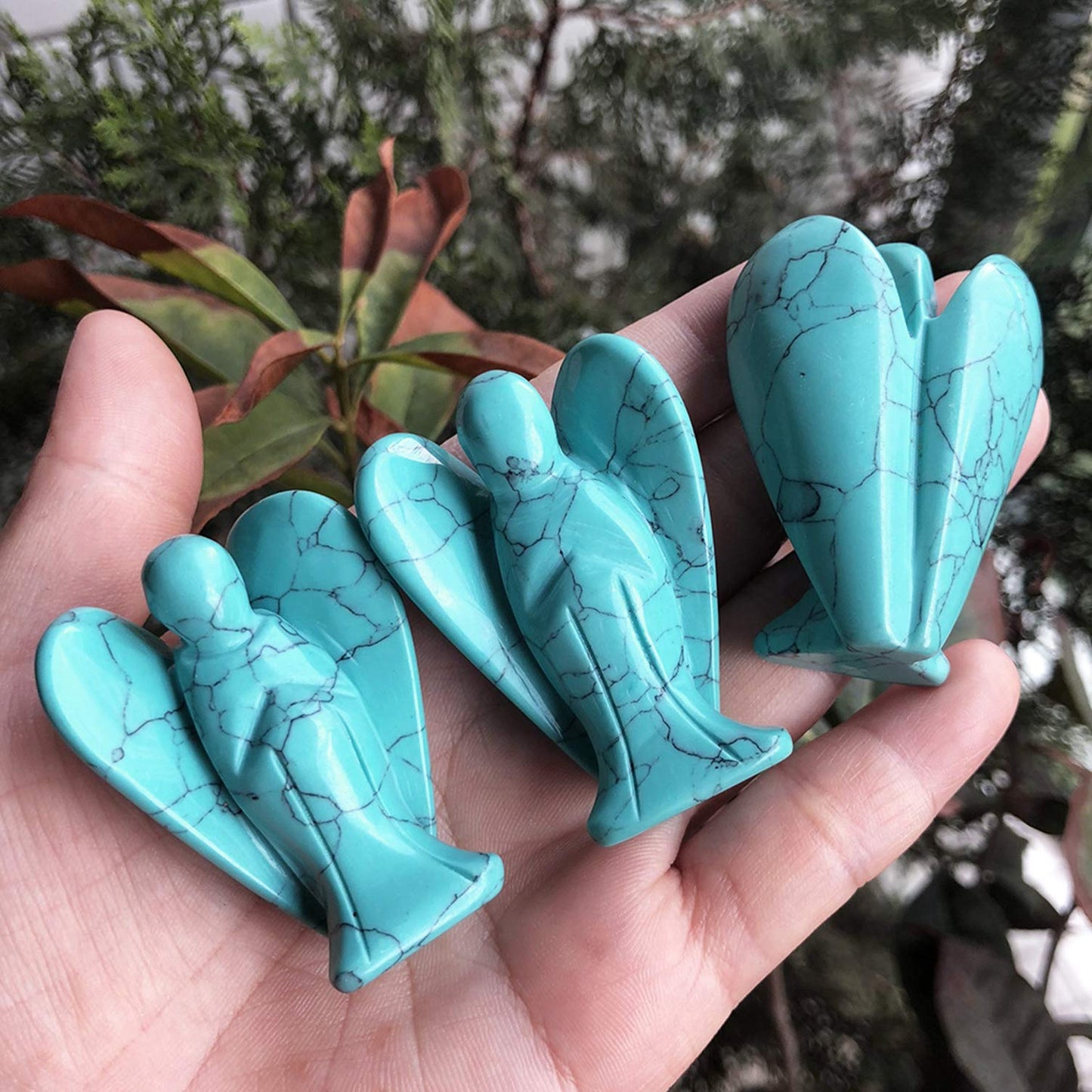 favoramulet 2 Inches Synthetic Green Howlite Turquoise Crystal Pray Guardian Angel Statue, Carved Healing Peace Angel with Wing Figurine Pocket Stone