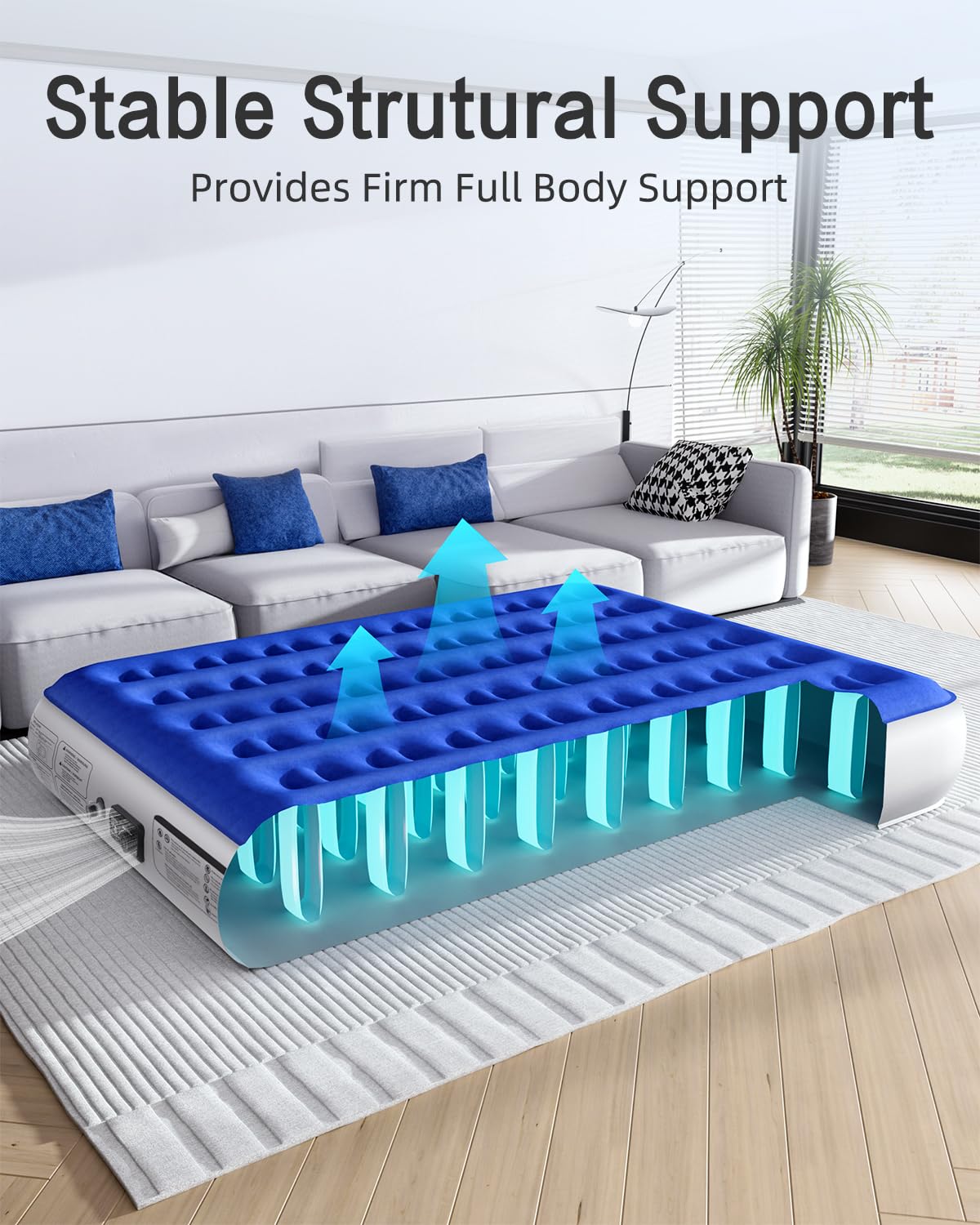 Xsleep Queen Air Mattress with Built in Pump Luxurious Comfort Raised Inflatable Mattress Queen Airbed Blow Up Mattress for Home and Guests Air Bed 2 Mins Fast Inflate/Deflate 660 lbs Max