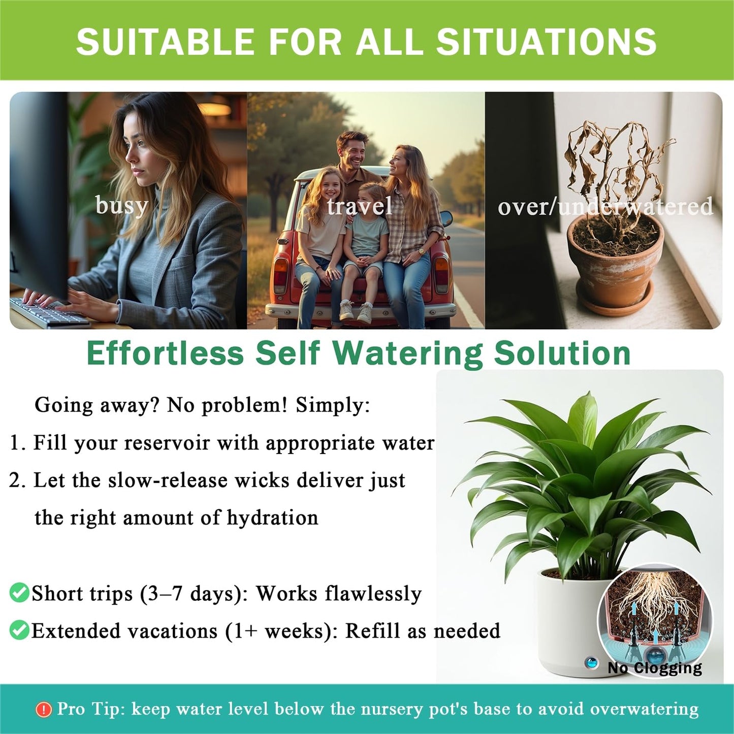 GreenShip 4 Pack Self Watering Planter Insert, Wick Spikes for Plants, Patented Plant Wicks for Self Watering, Plant Stakes for Indoor Outdoor Plants,Vacation Use(Medium for Height 12"-17" Planter)