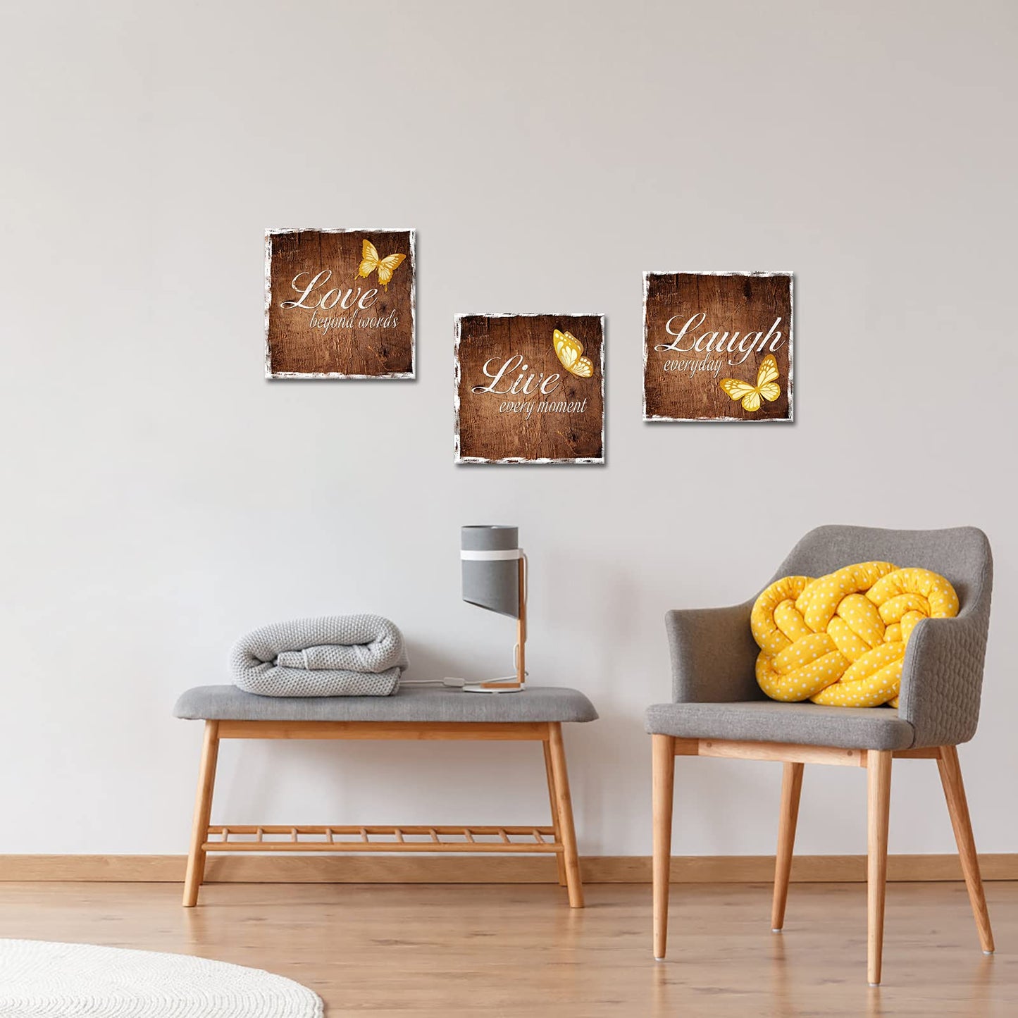 RyounoArt 3 Pieces Live Laugh Love Canvas Wall Art Inspirational Quotes Poster Painting Brown Picture for Living Room Bedroom Kitchen Decoration Ready to Hang