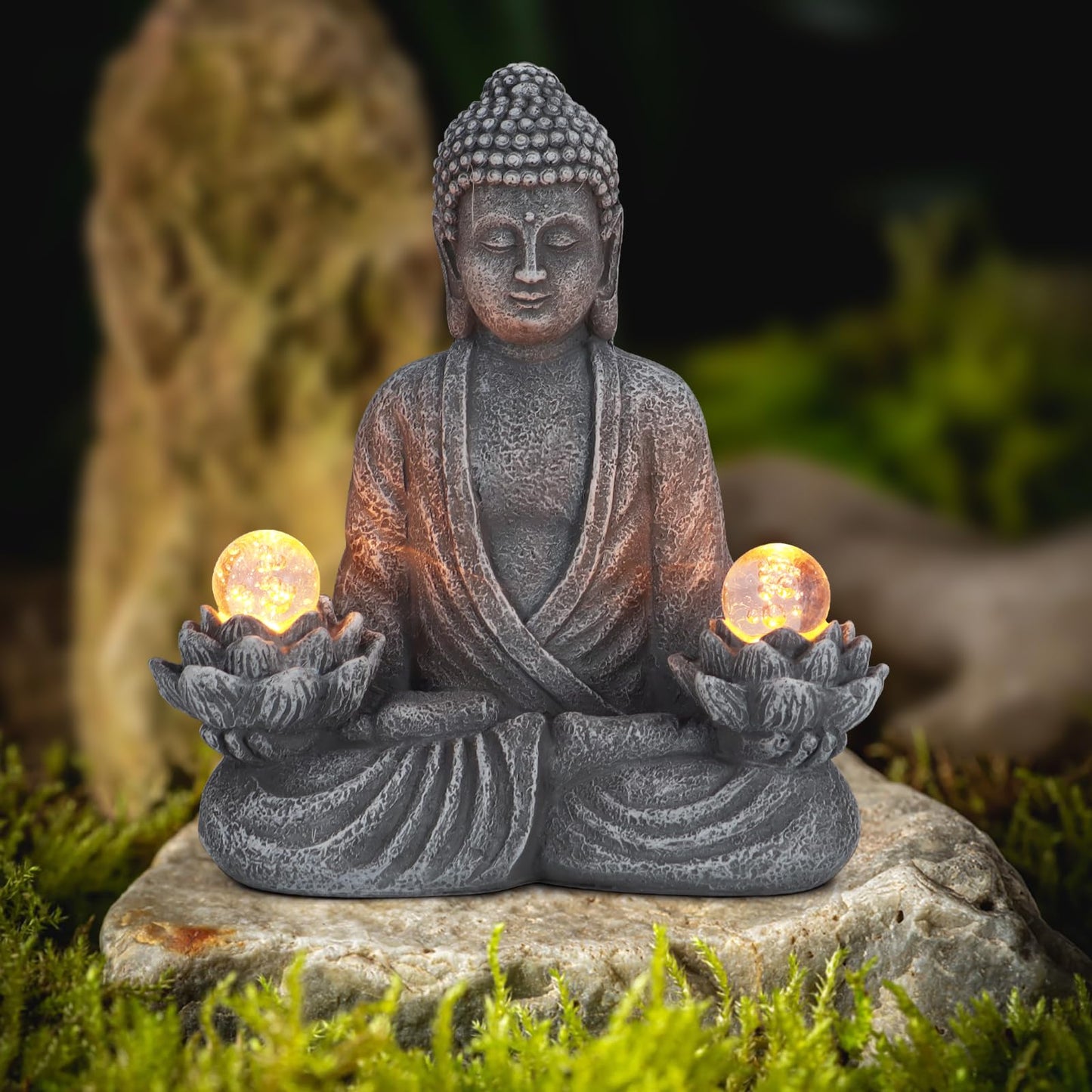 nawaza Buddha Statue Garden 8.2″ Solar Resin for Home Decor Yard Garden Patio Lawn Ornaments, Prayer Spiritual Living Figurine, Decor Outdoor Buddha Figurine Premium Gray