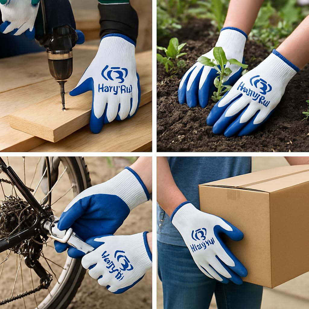 HENG RUI 100 Pairs Working Gloves Cotton/Poly With Blue Latex Rubber Palm Coated