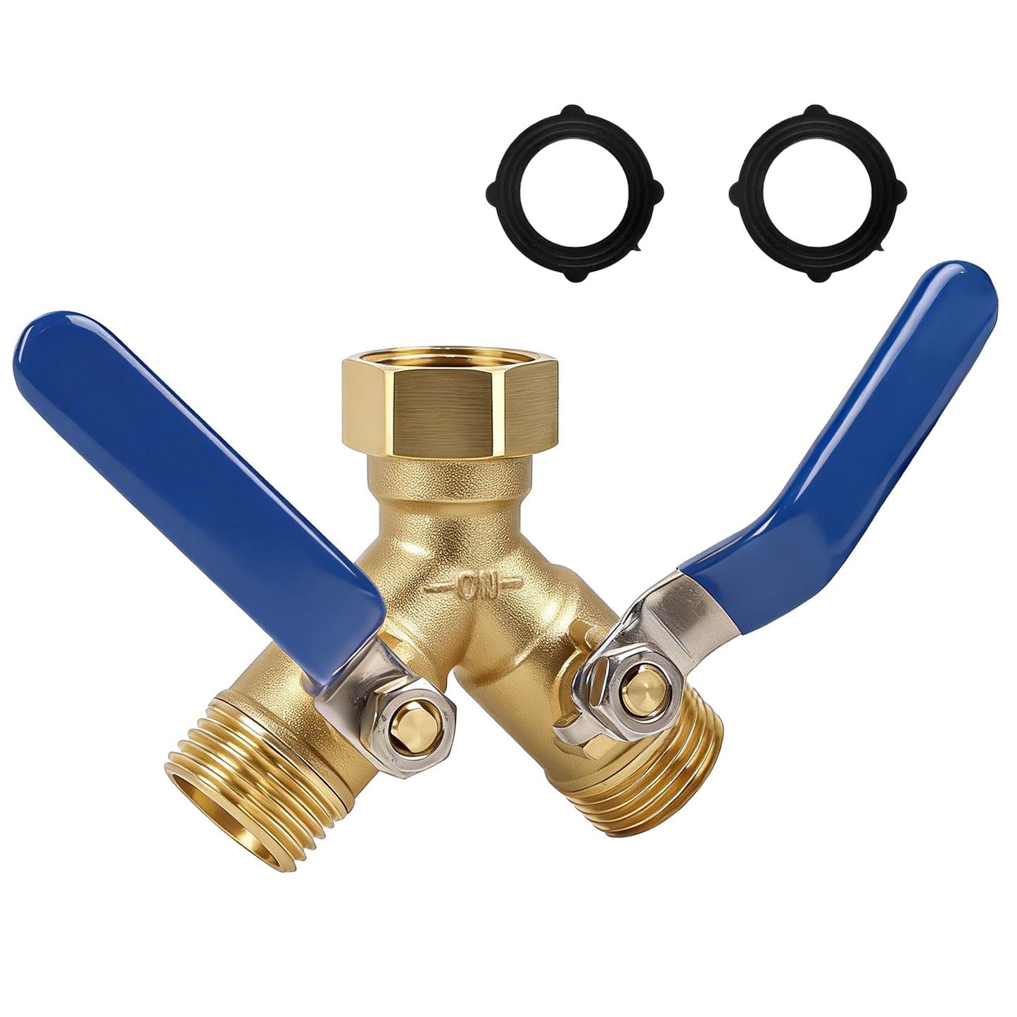 Triumpeek 2-Way Garden Hose Splitter, Solid Brass Y Connector with 3.6-Inch Ergonomic Handles, Full Flow 3/4" GHT Thread for Outdoor Faucet, Sprinkler & Irrigation
