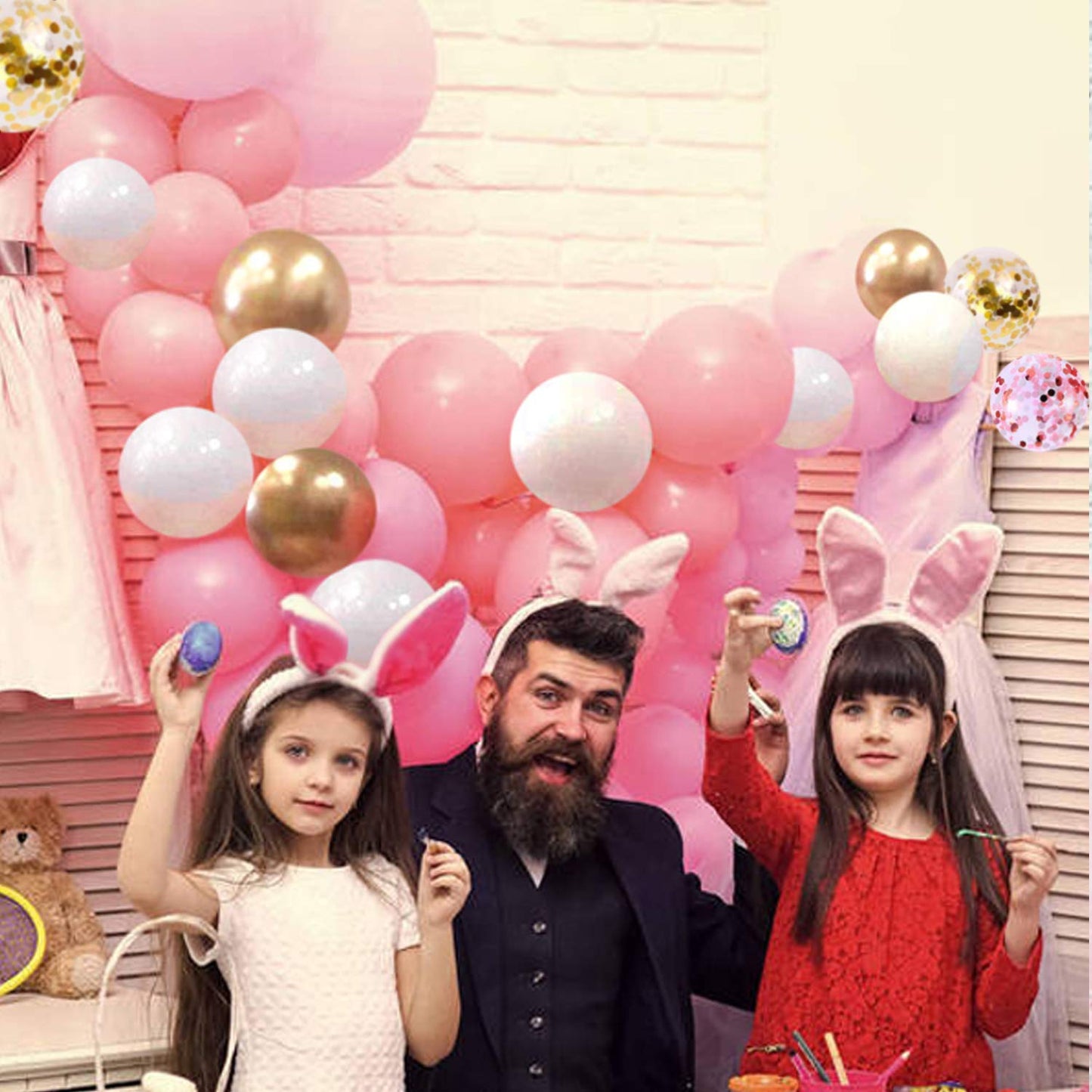 OuMuaMua 60Pcs Pink Gold Confetti Latex Balloons Kit, 12 Inch Pink White Gold Helium Mother's Day Balloons Party Supplies for Confession Proposal Wedding Girl Birthday Baby Shower Party Decoration