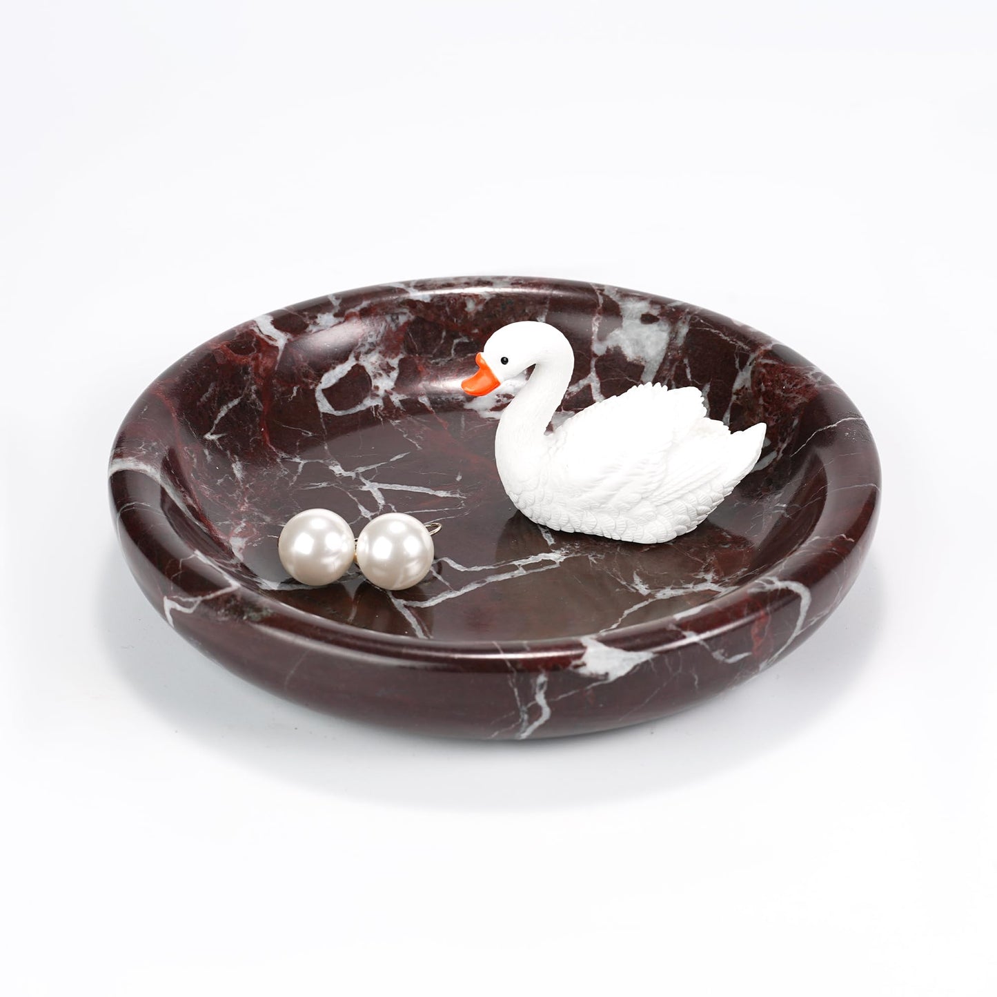 LWALMS Trinket Marble Jewelry Tray - Stone Ring Key Purse Holder Dish, Small Cute Round Plate Decorative Bowl for Nightstand Entryway Coffee Table Decor (5.5 inch)