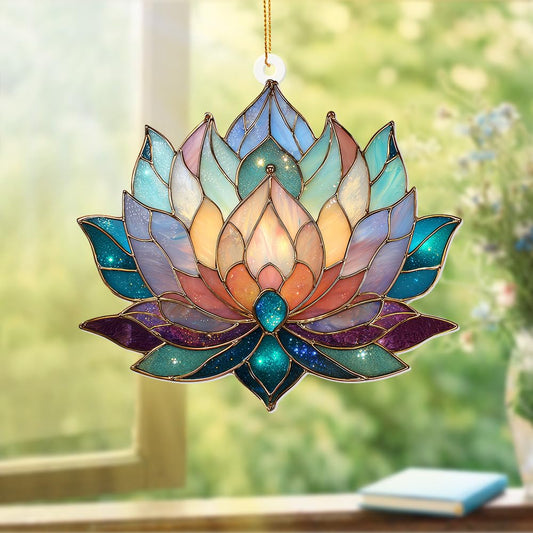 Lotus Stained Glass Acrylic Ornament – Colorful Lotus Flower Suncatcher for Windows, Christmas 2026 Ornament, Holiday & Spiritual Home Décor, Unique Handmade Gift(Sun-24)
