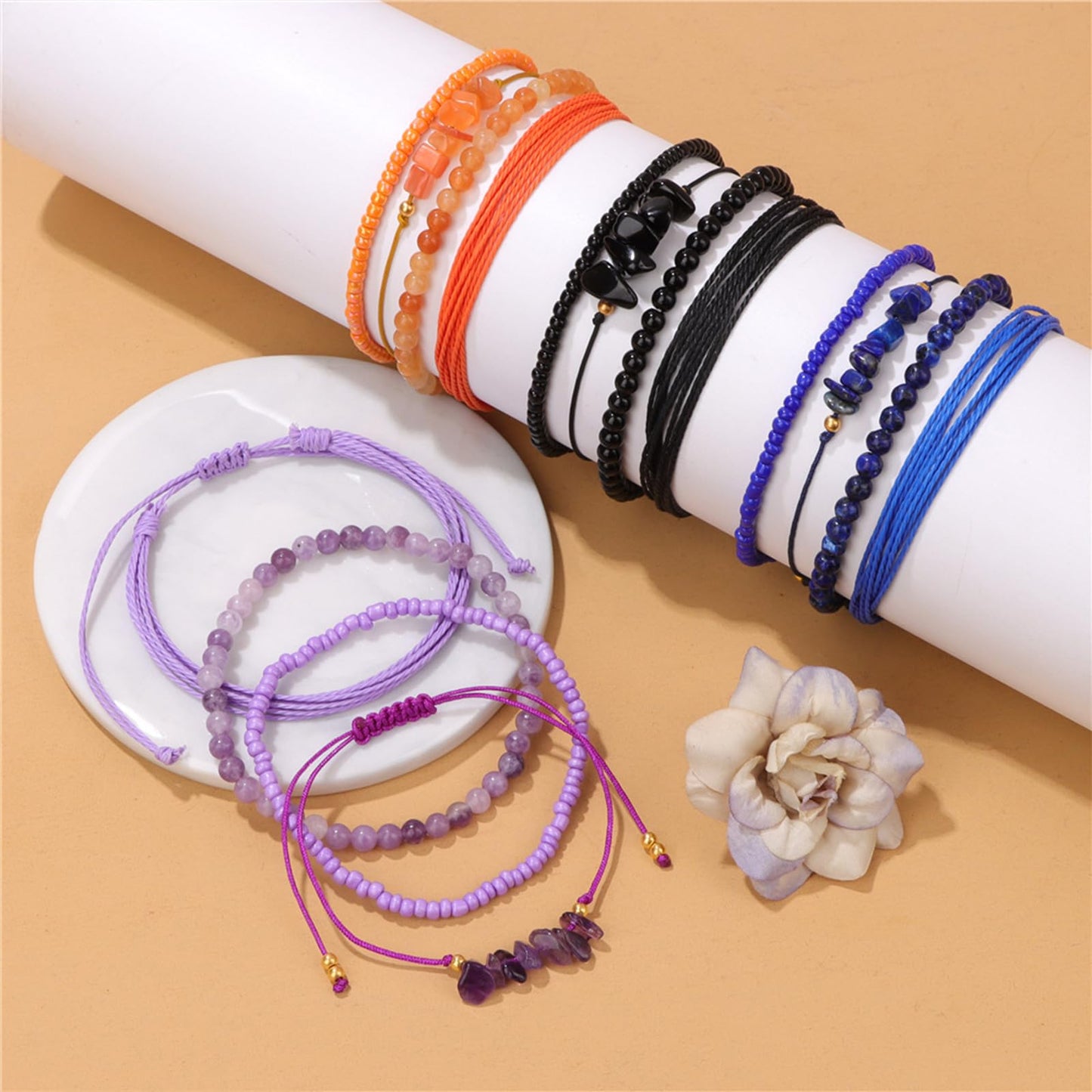 MORIANCE 4Pcs Rose Quartz Bracelet for Women Rose Quartz Crystal Boho Bracelet Rose Quartz Jewelry Handmade Pink Natural Stone Beaded Bracelets Pink Jewelry for Women
