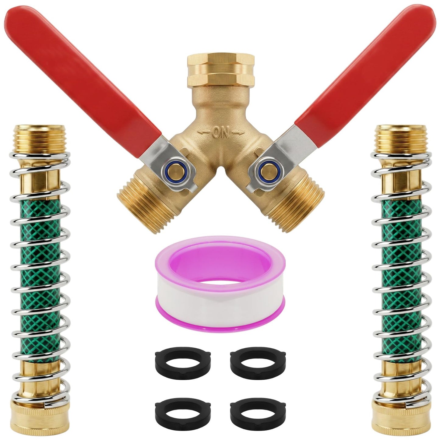 Garden Hose Splitter 2 Way, Heavy Duty Brass Y Valve Water Hose Splitter With Stainless Steel Long Handle Outdoor Full Flow Hose Splitter Connector,Y Valve 3/4 Inch GHT Thread