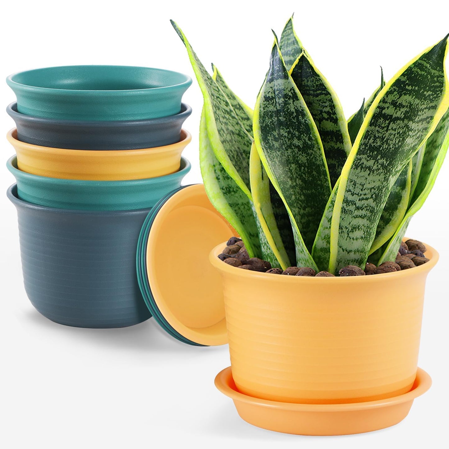 Etvski 7 inch Large Plant Pots, 6 Pack Flower Pots,Planters for Indoor Plants, Planters with Drainage Hole and Tray Saucer
