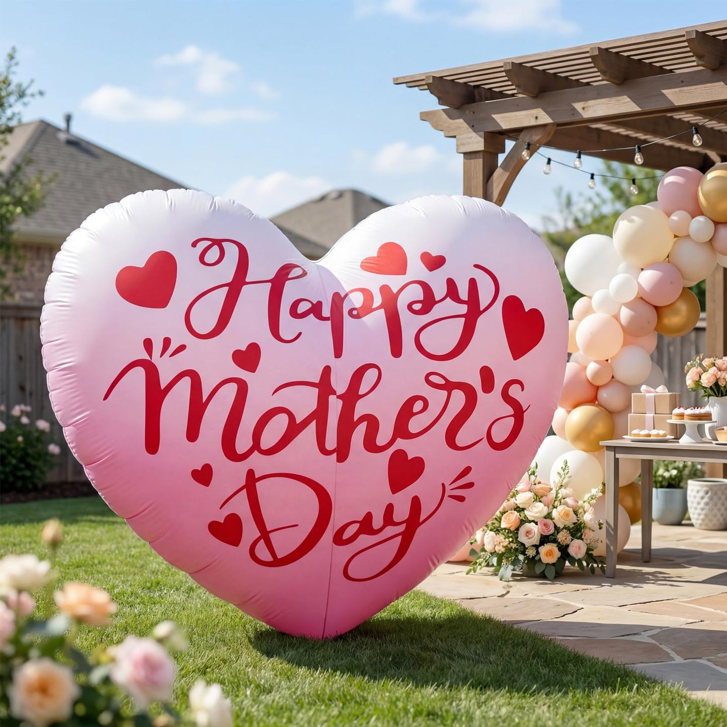 6.5FT Inflatable Happy Mother's Day Decorations, Father's Day Inflatable Double Side Decorations, Giant Hearts Built-in LED Lighted Blow Up Decoration Home Yard Outdoor Indoor Decor