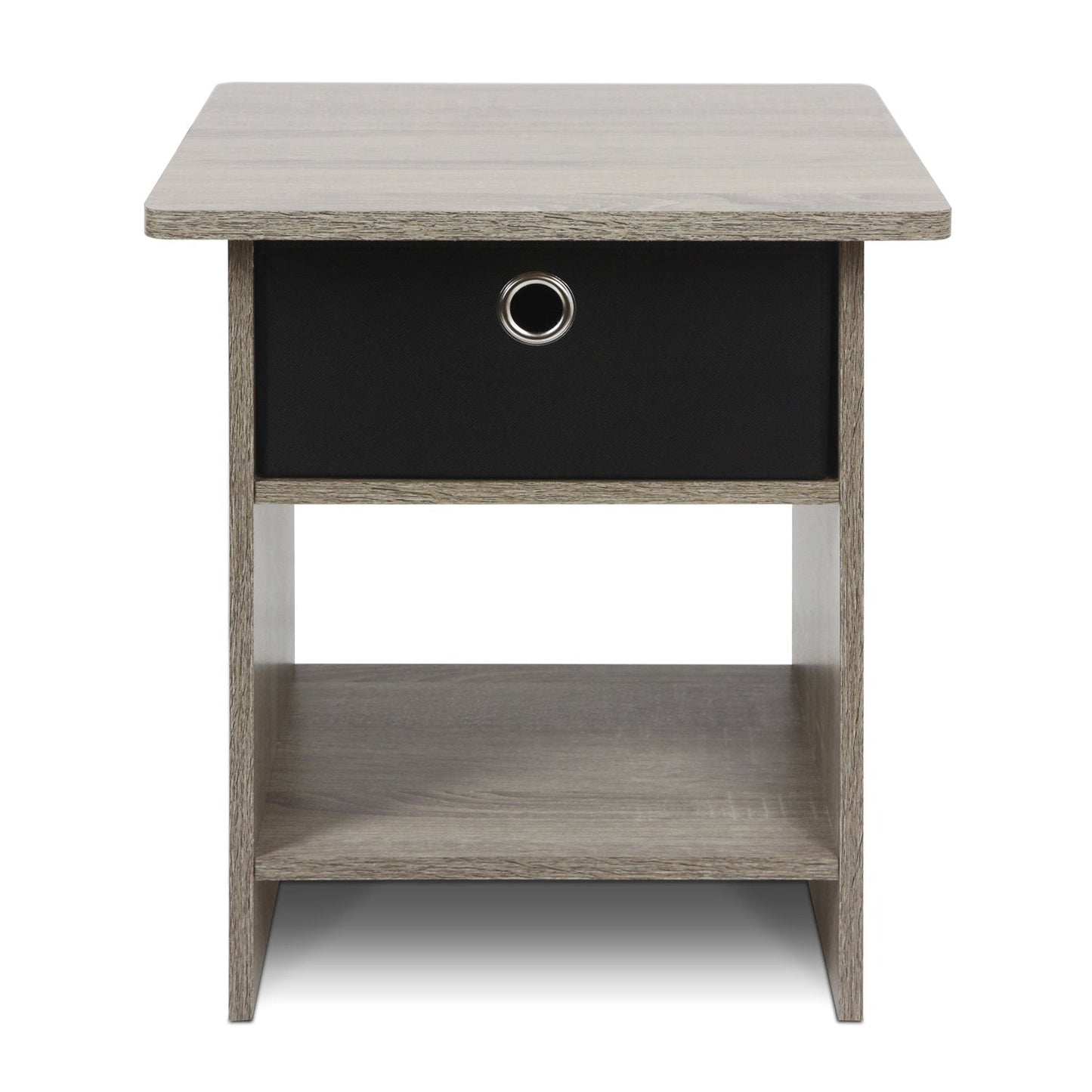 Furinno Dario End Table / Side Table / Night Stand / Bedside Table with Bin Drawer, 1-Pack, French Oak Grey/Black