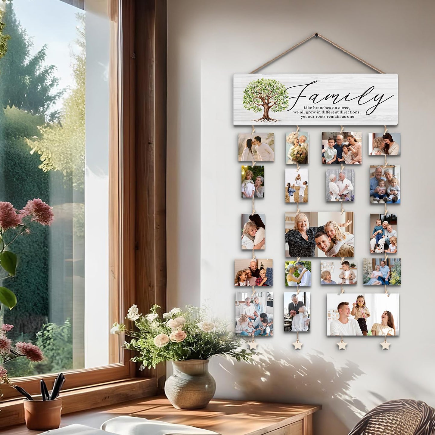 SJDFCSA Family Tree Picture Frame，Family Picture Frames Collage Photo Hanging Display Picture Board, Like Branches on a Tree Yet our Roots Remain as one, Home Living Room Bedroom Wall Decor XXXK
