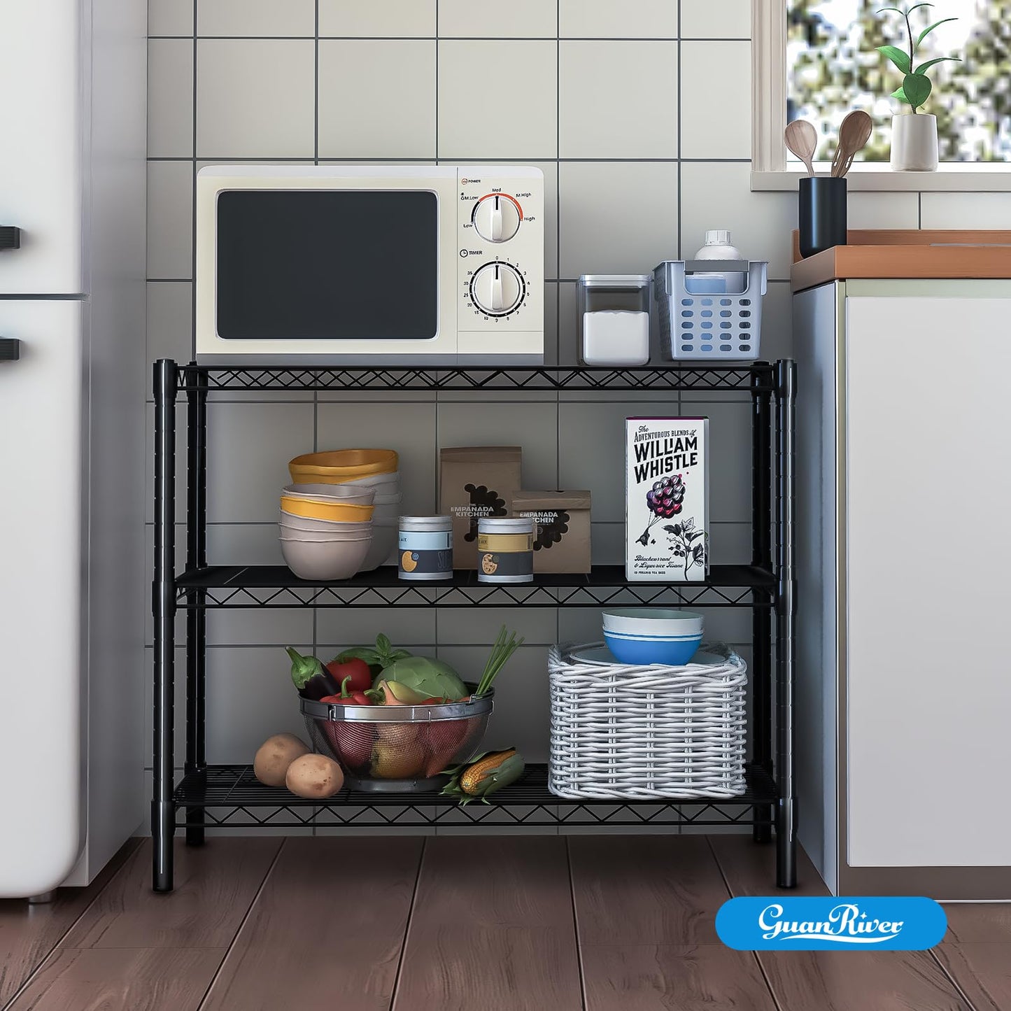 Guan River 3-Shelf Adjustable Metal Shelf Wire Shelving Unit Storage Rack Display Shelf for Office,Kitchen,Bedroom,Bathroom,Laundry,Pantry Basement,Garage(Black,36" L x 14" W x 30" H)