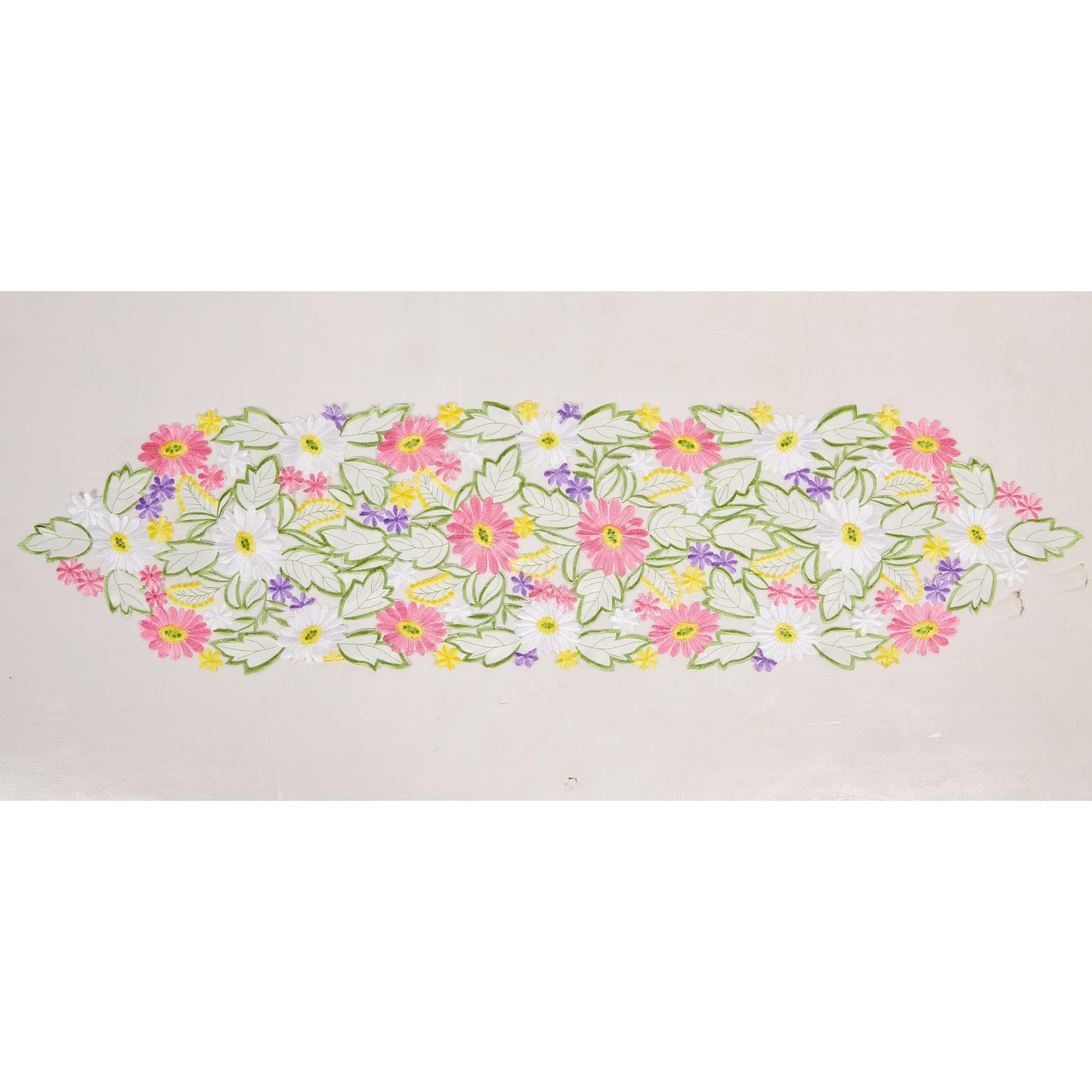 AMARED Spring Daisy Table Runners Embroidered Flowery Applique Floral Cutwork Table Linen for Home Decoration (13 X 54 Inch)