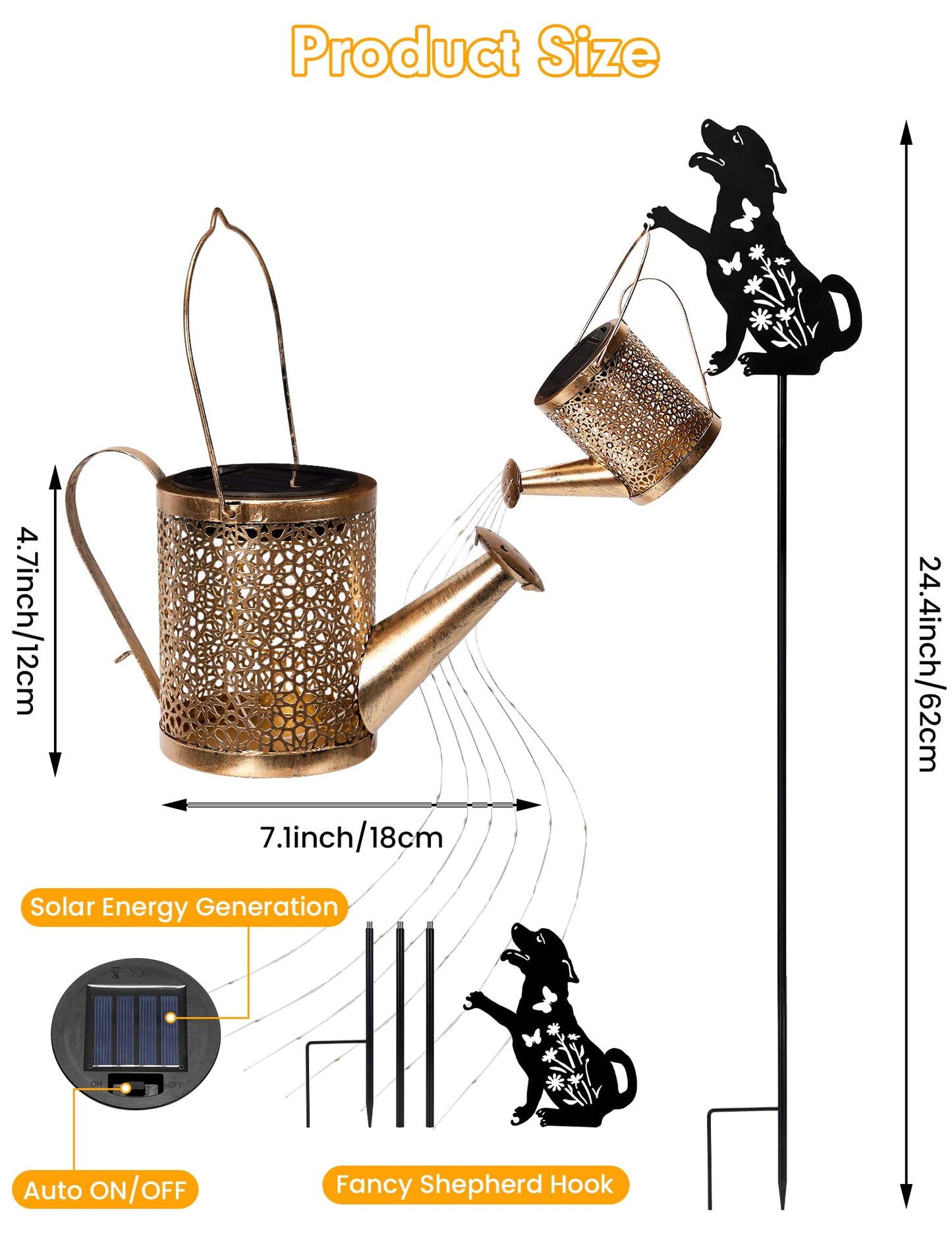 Solar Watering Can Lights with Cascading Light, Solar Lights Outdoor Garden Decor, IP65 Waterproof Hanging Lantern, Hanging Gardening Decor for Outside Patio Porch Yard (Dog)
