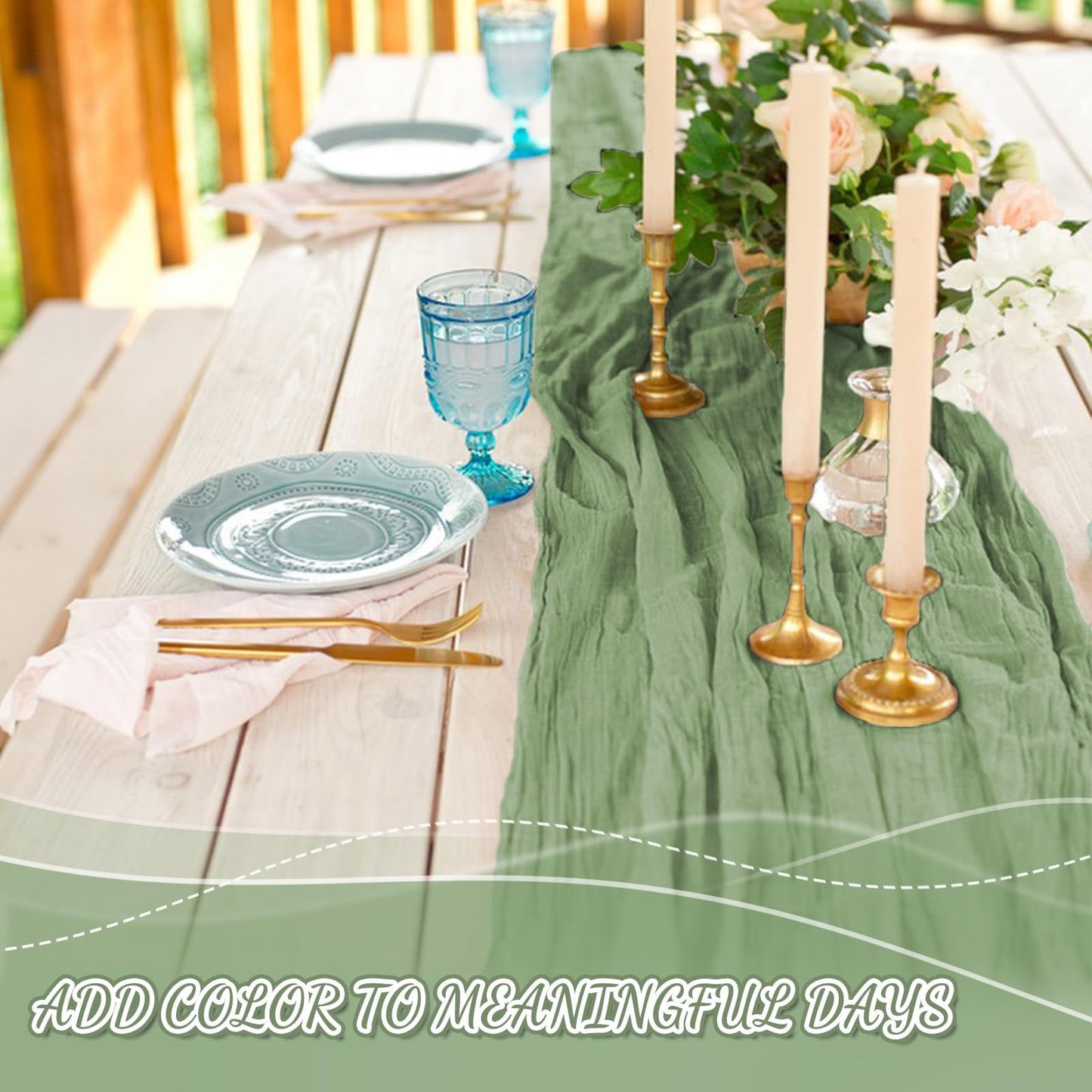 2 Pack Sage Green Cheesecloth Table Runner, 10Ft Boho Gauze Cheese Cloth Table Runners for Wedding, Party, Dinner, Baby Shower, 120 Inches Long Table Runner for St. Patrick's Day, Easter, Christmas