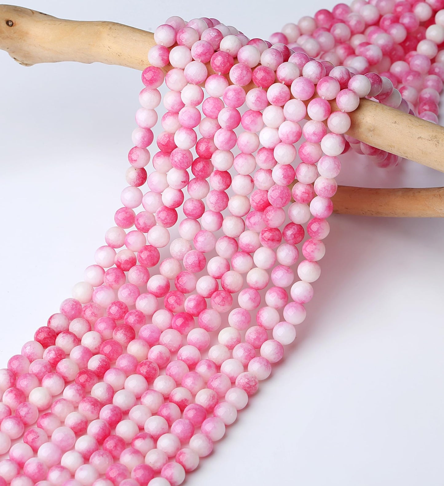 NUKAYAI Natural Stone Beads 100pcs 8mm Pink Tourmaline Jade Round Stone Beading Loose DIY Smooth Beads for Bracelet Necklace Earrings Making