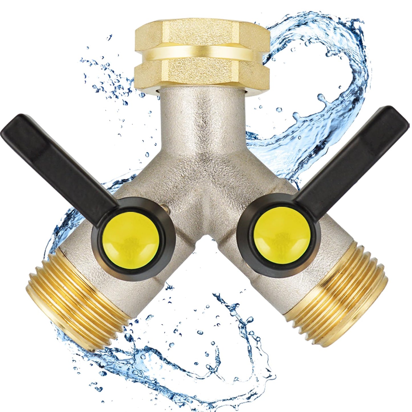EJW Hose Splitter 2 Way, Garden Hose Splitters, 2 Way Faucet Splitter, Water Spigot Splitter, RV Brass Hose Splitter, Two way Hose Bib Splitter, Double Hose Connector, Hose Valve 3/4 Inch GHT Thread.