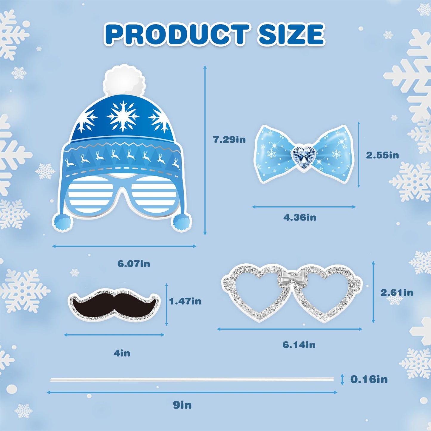 KALEFO 30Pcs Hello Winter Photo Booth Props Winter Wonderland Party Decorations Snowflake Photo Booth Props Kit Wedding Holiday Birthday Skiing New Year Party Supplies
