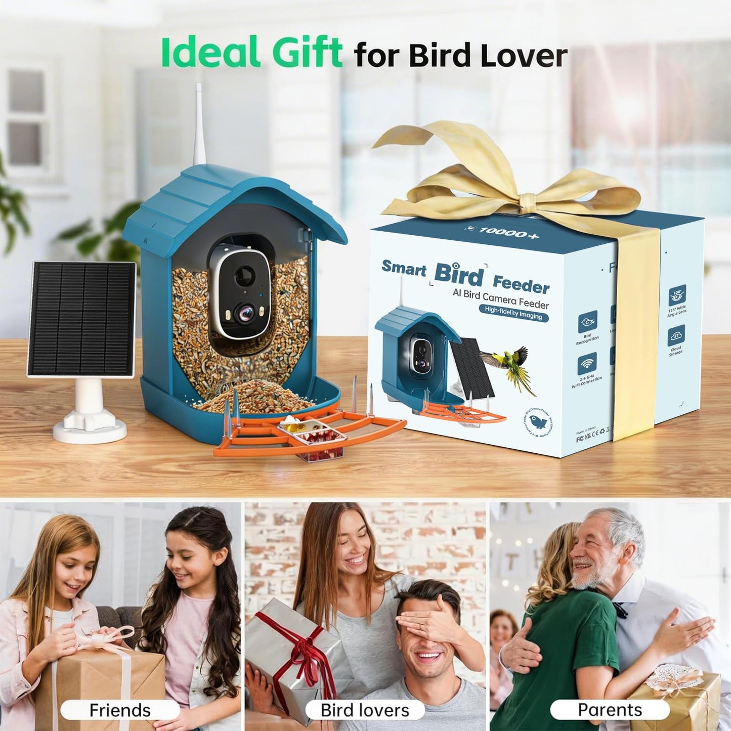 Bird Feeder with Camera, AI Bird Identification, Full HD Live Video, Solar Powered, 2.4Ghz WiFi, Instant Arrival Alerts - Best Gifts for Bird Lover