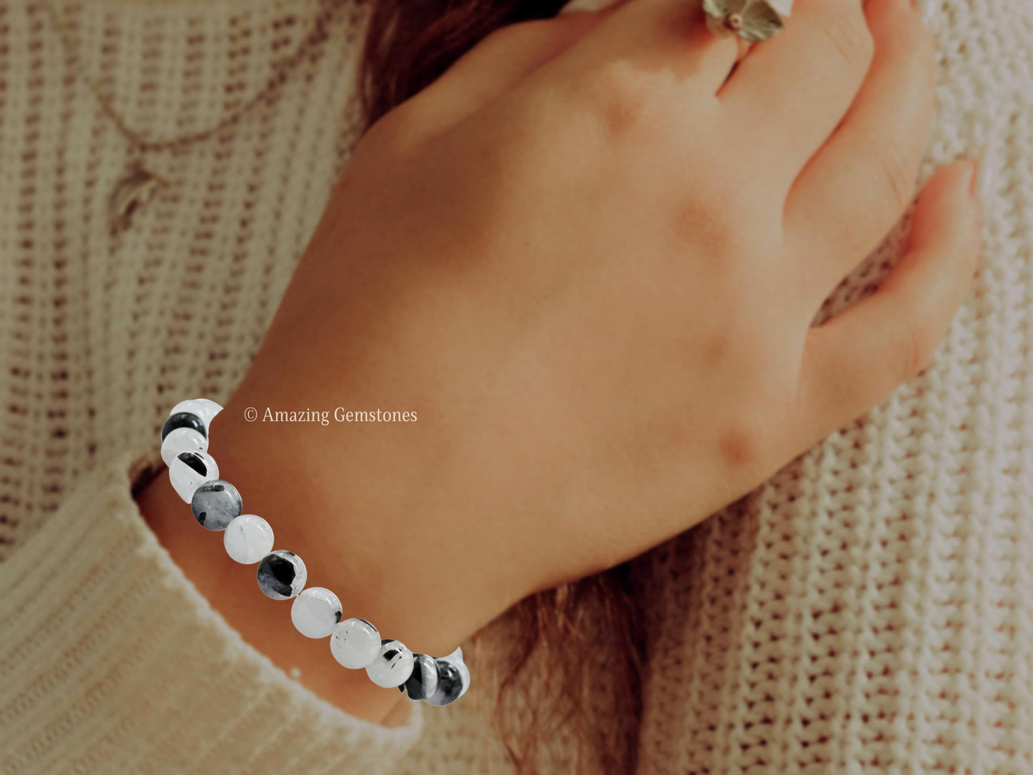Amazing Gemstone Crystal Bracelet for Women Men's Gifts - Protection Healing Crystal Bracelet - 8mm Gemstone Beaded Stretchable Bracelet Pulseras Para Hombres Mujer Stocking Stuffers Mothers Day Gift (Black Rutilated Quartz)