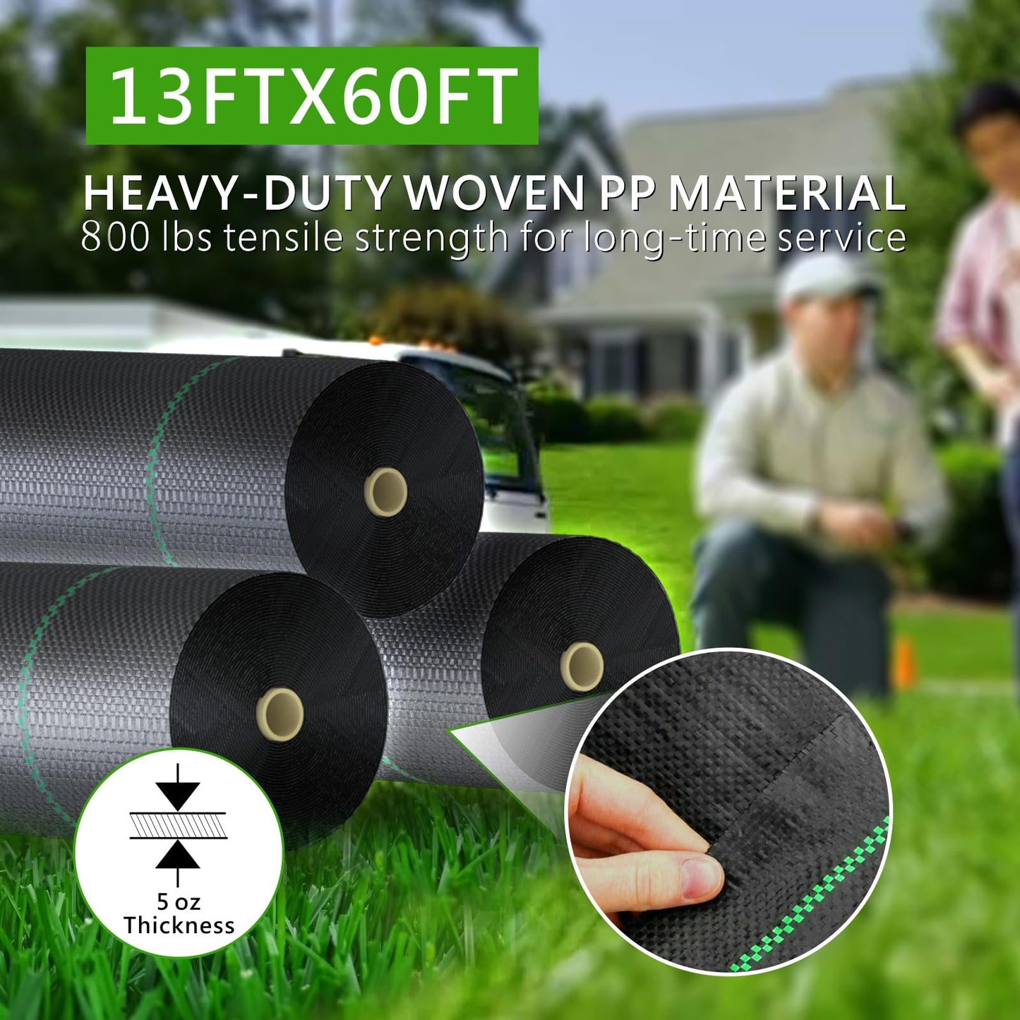 mychoiii 13ft x 60ft Driveway Fabric 5oz Heavy Duty, 800lbs Tensile Strength Woven Geotextile Fabric, Commercial Grade Ground Stabilization Underlayment for Road, Gravel, Erosion Control
