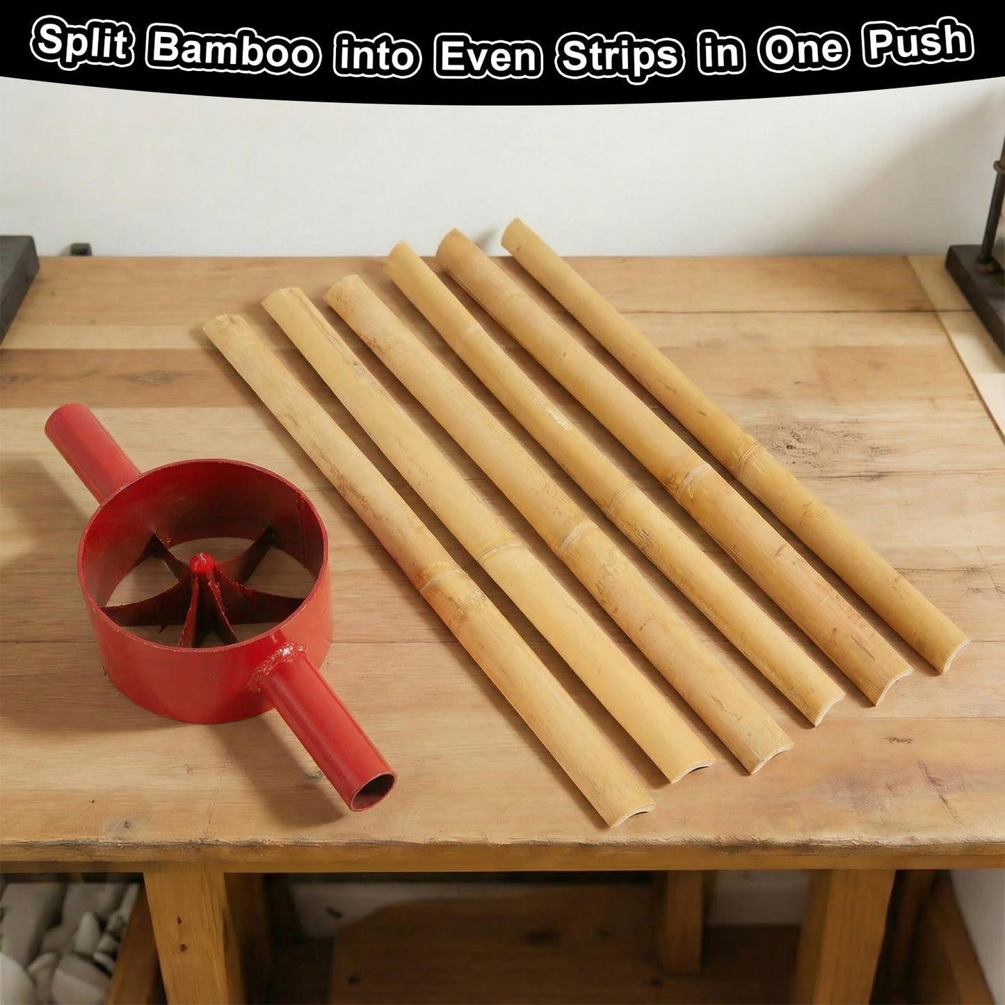 Lanties Bamboo Splitter 5.5 Inch Bamboo Split Steel Manual Dividing Splitting Tool with Both Side Handle Blade for Farm Backyard Workplace, Easy to Use, Red(6 Cut)