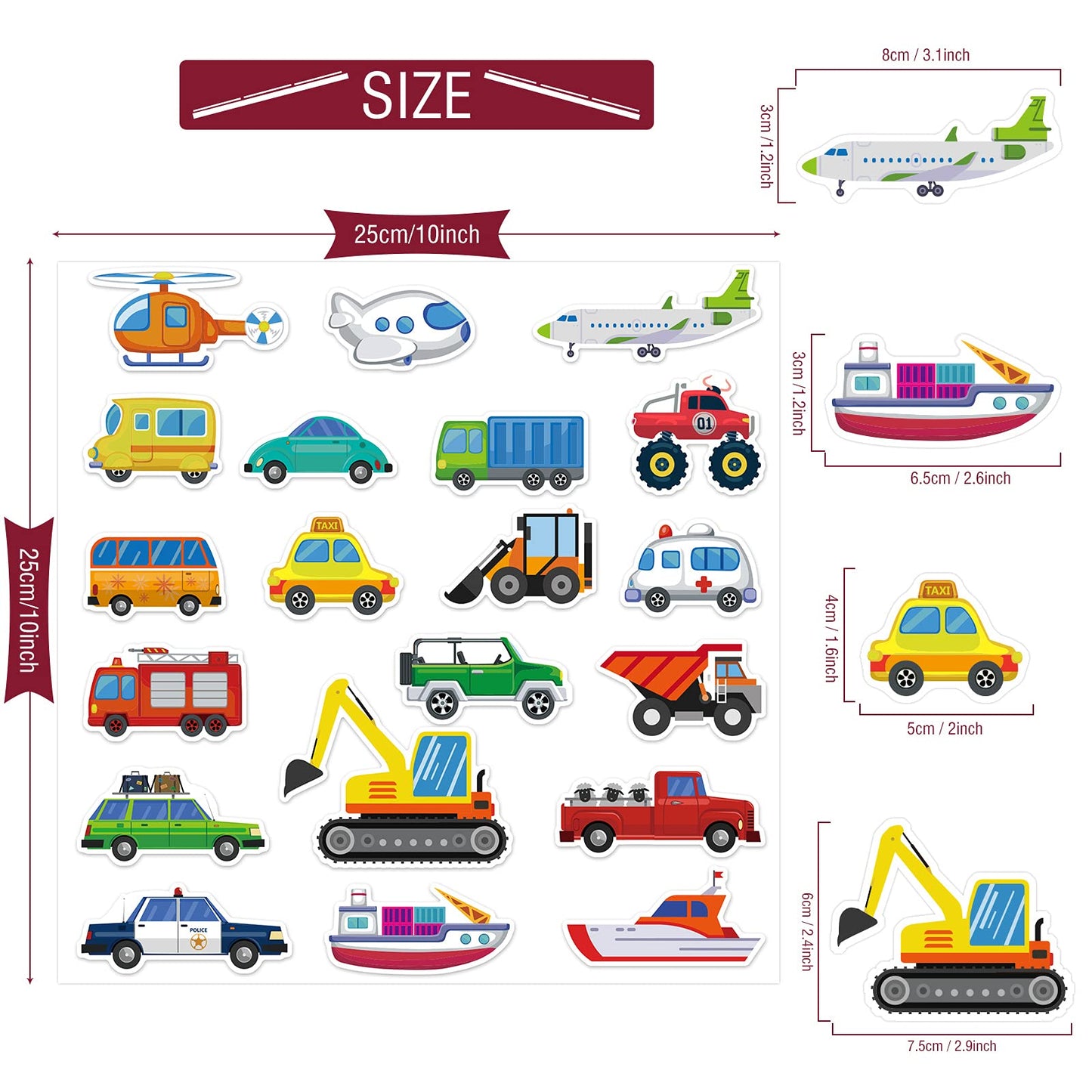 20 PCS Transportion Thick Gel Clings Vehicle Window Gel Clings Decals Stickers for Kids Toddlers and Adults Home Airplane Classroom Nursery Winter Car Party Supplies Decorations