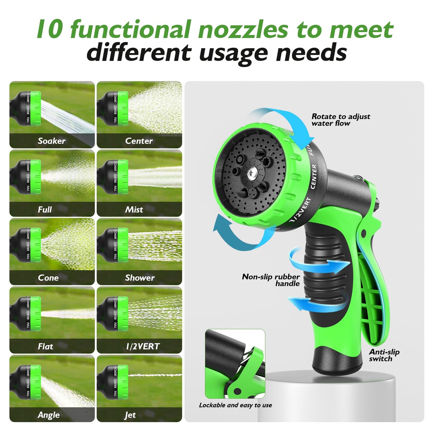 GARDENWORK Water Hose 50 FT,Stainless Steel Garden Hose with 10 Function Nozzle Flexible,Metal Garden Hoses with Leak-Proof Connectors,Flexible Hose,Waterhose for Outside