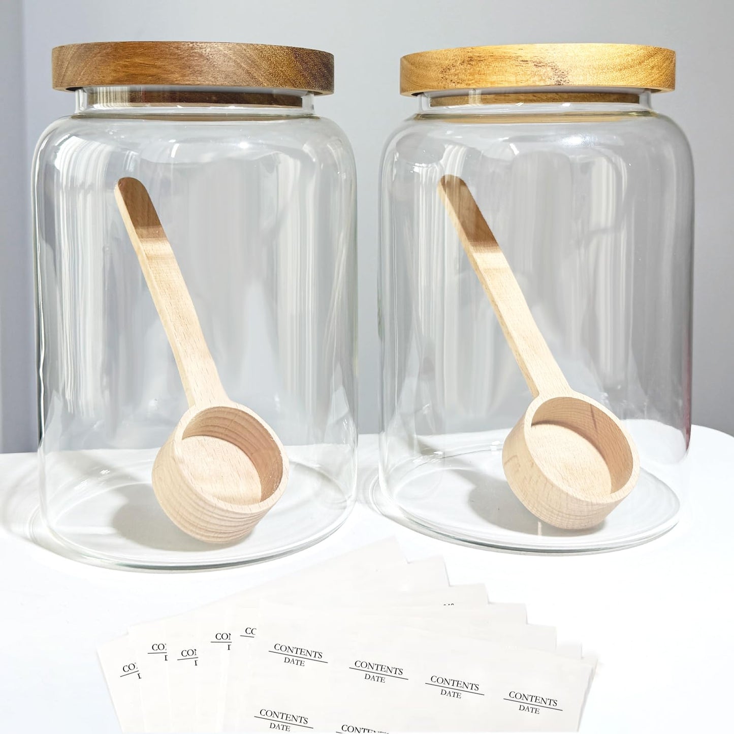 yutrenn Large Glass Jars with Airtight Wood Lid and Spoon Flour Container Food Glass Jar for Kitchen Storage Canisters for Tea, Spice, Egg, Coffee, Storage Jar Sets (75 Oz, 2200ml)