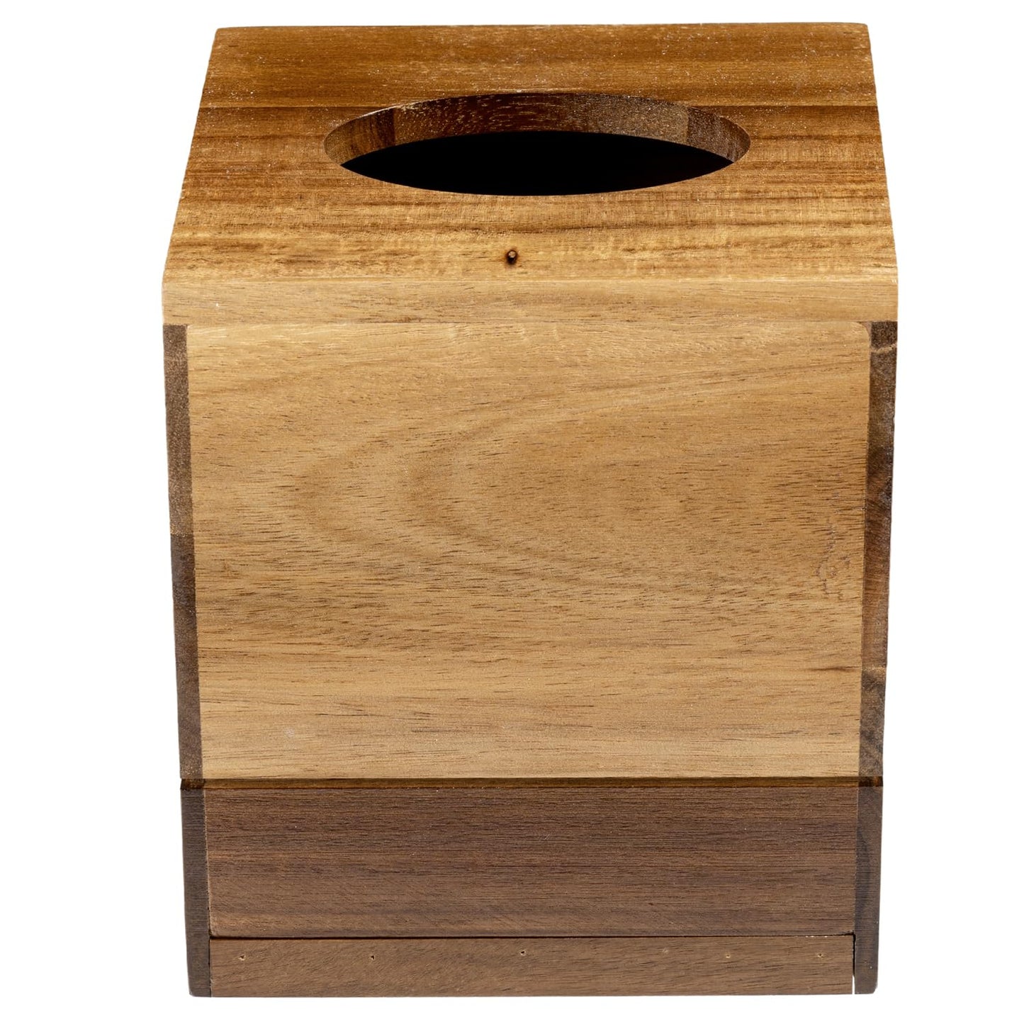 MyGift Premium Dual Tone Solid Acacia Wood Square Bathroom Facial Tissue Box Dispenser Holder Cover with Slide-Out Bottom Panel, 5.5 x 5.5 x 6.3 Inches