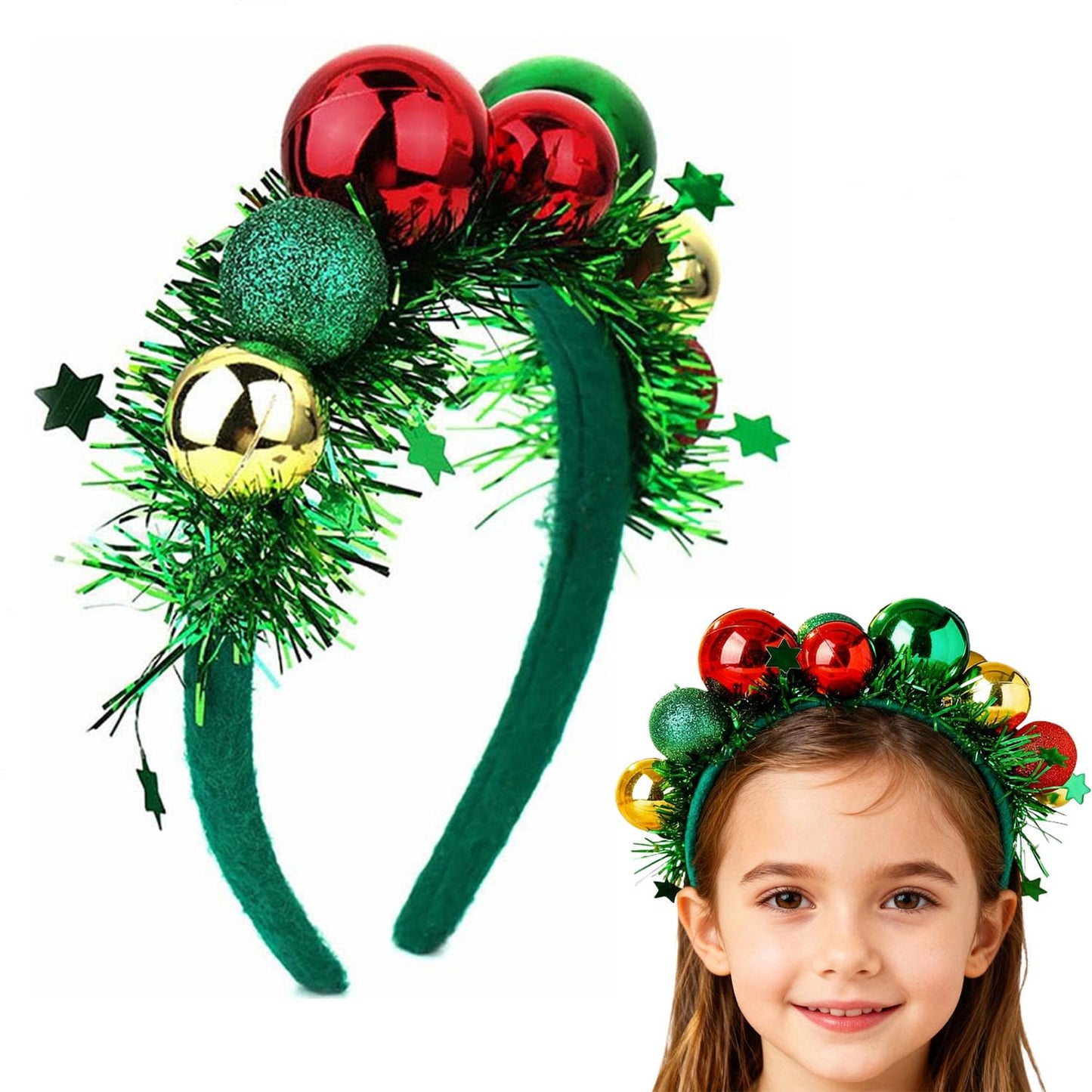 Ankelesz Christmas Headbands for Women, Red Green Balls Hair bands Cute Festive Party Hair Accessories