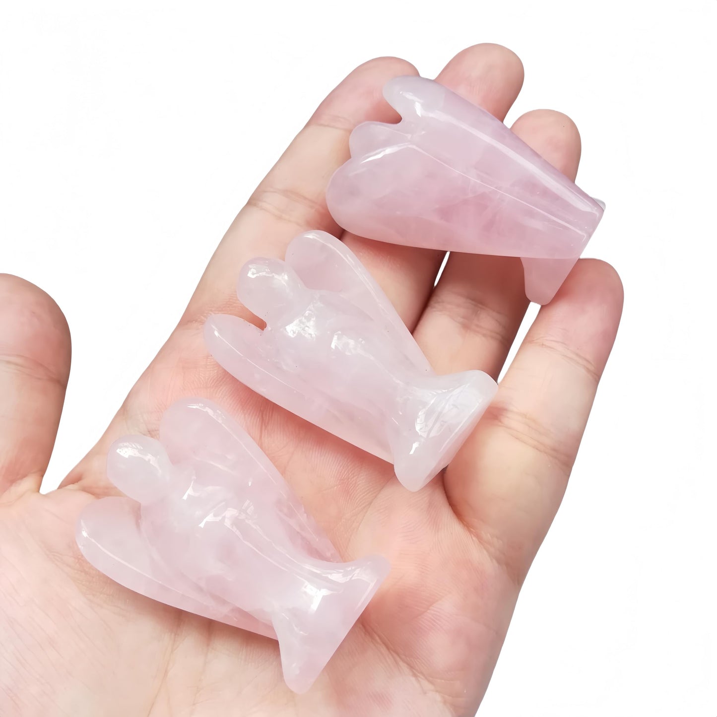Afucats Natural Rose Quartz Healing Guardian Angel Indoor Decorative Stone,1.5 Inches Carving Pocket Palm Statue,Gift for Her Christmas Décor
