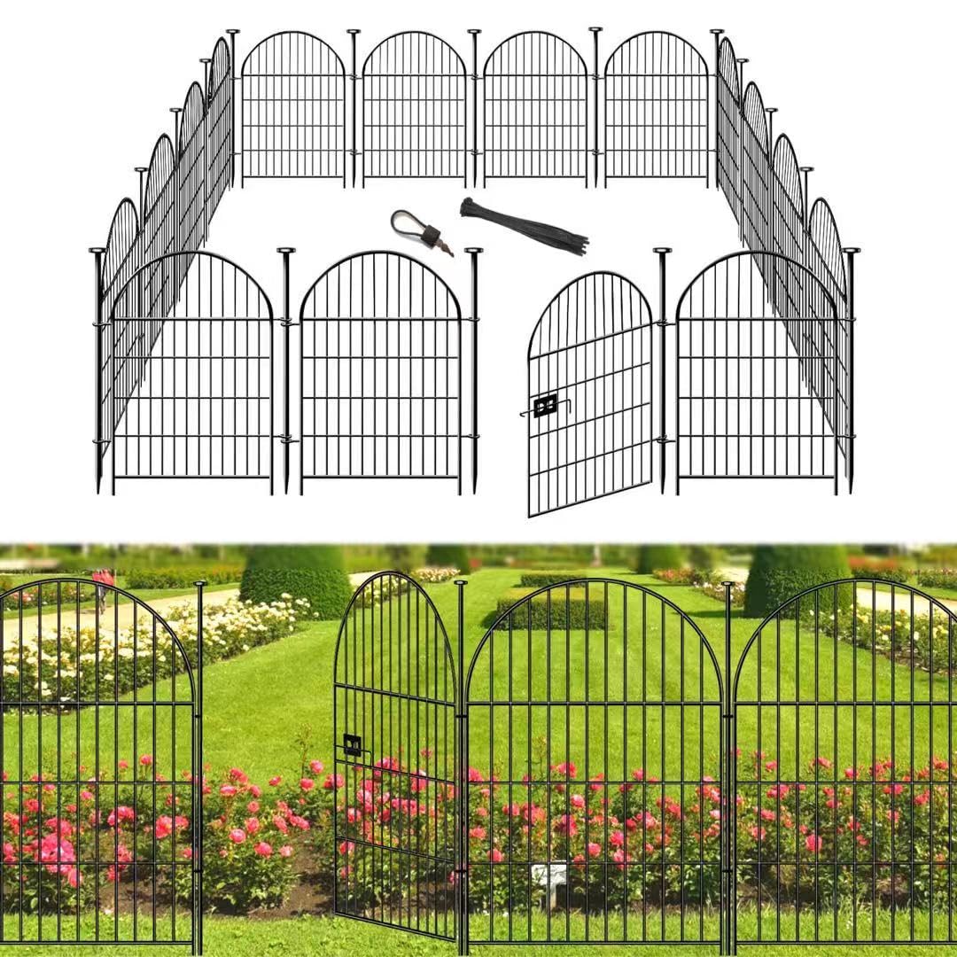 Okaygardn Tall Garden Fence with Gate, 32 in(H) x35 Ft(L) Garden Fencing Animal Barrier, 16 Panels Dog Digging Fences Barrier, Black Rustproof Flower Fence Border, Flower Bed Fencing for Outdoor Yard
