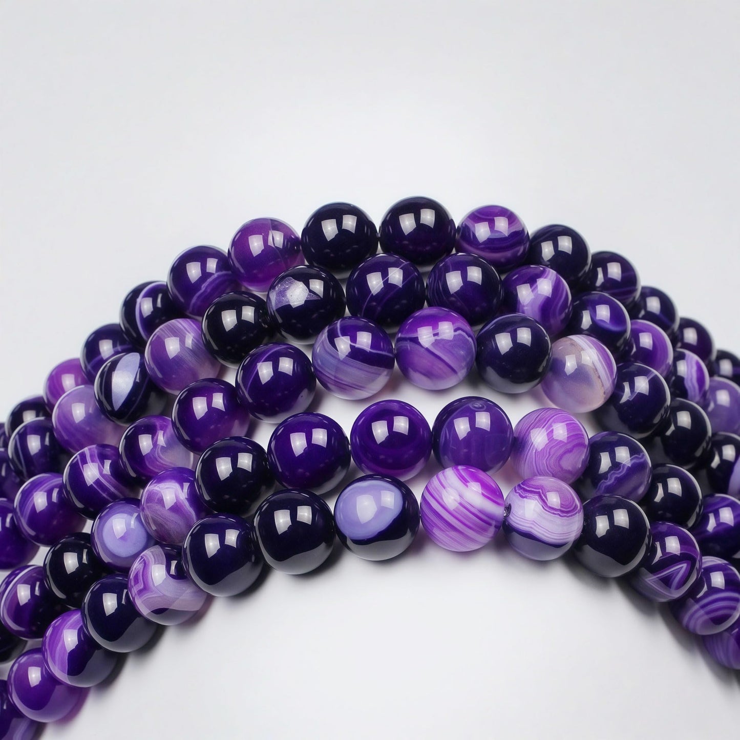 MJDCB Natural Stone Beads Purple Striped Agate Round Loose Beads for Jewelry Making DIY Bracelet Necklace (10mm)