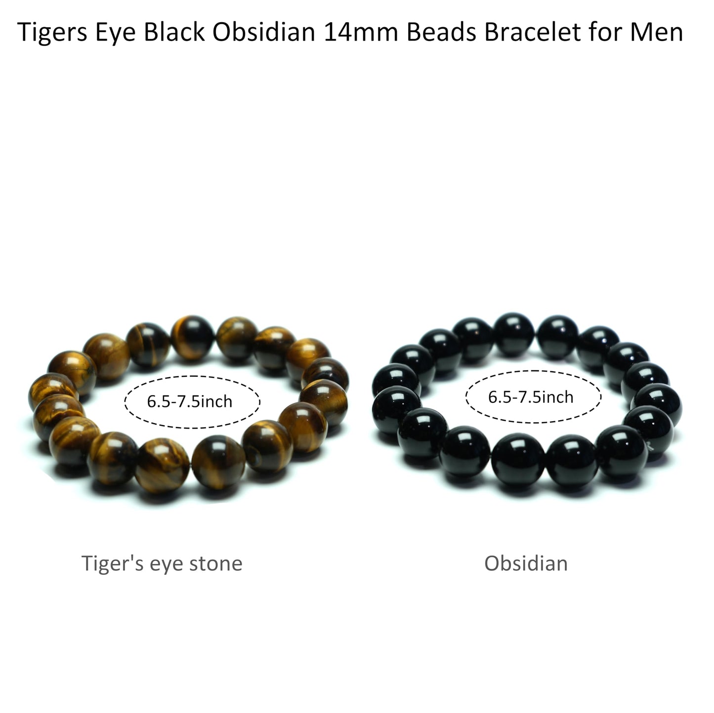 MTJAHPS Protection Bracelet, empath protection, black obsidian Crystals and Healing Stones Bracelet for Women ，Luck ，Anxiety and Stress Clam Bracelet (Obsidian + Tiger Eye（14mm)-2 Pcs