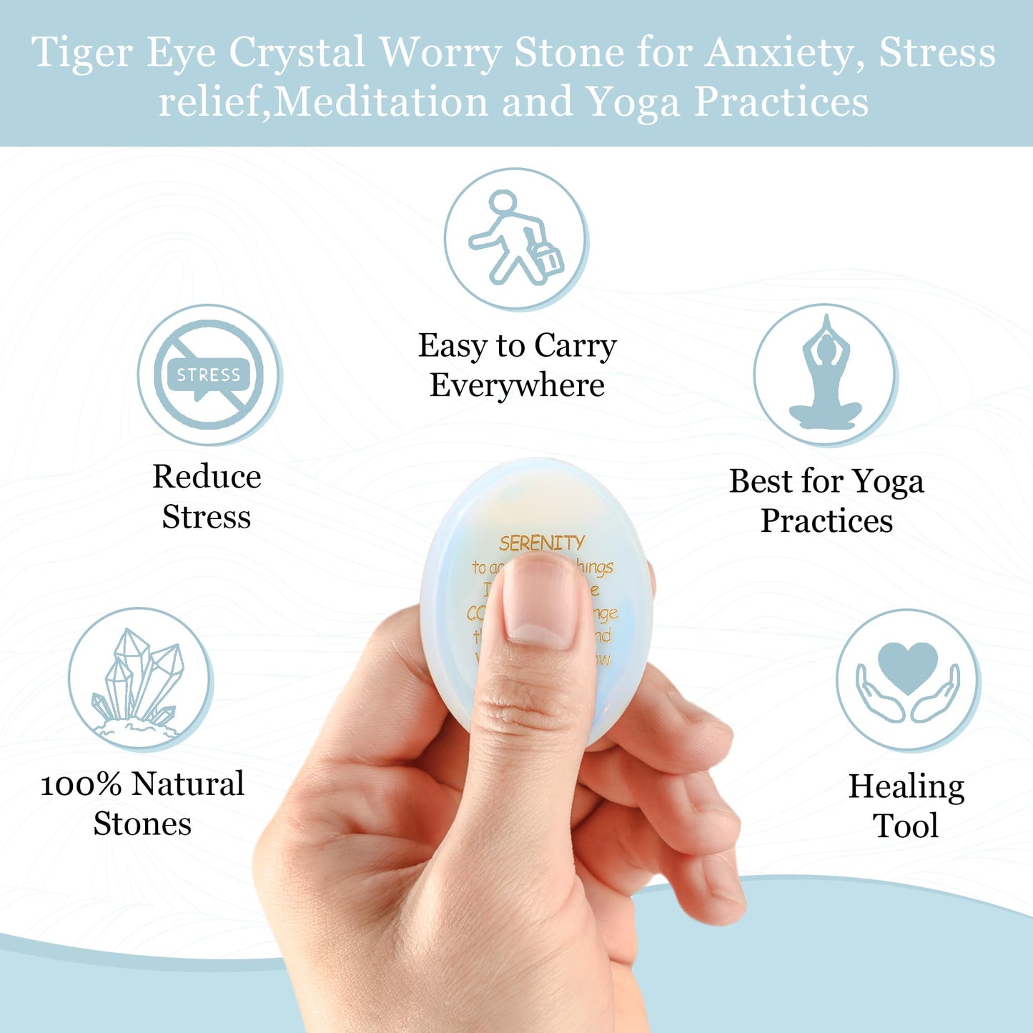 QINJIEJIE Serenity Prayer Opal Stone Healing Crystals Worry Stones for Anxiety Engraved Inspirational Stones Anxiety Relief Items Encouragement Gifts for Women Men Teacher