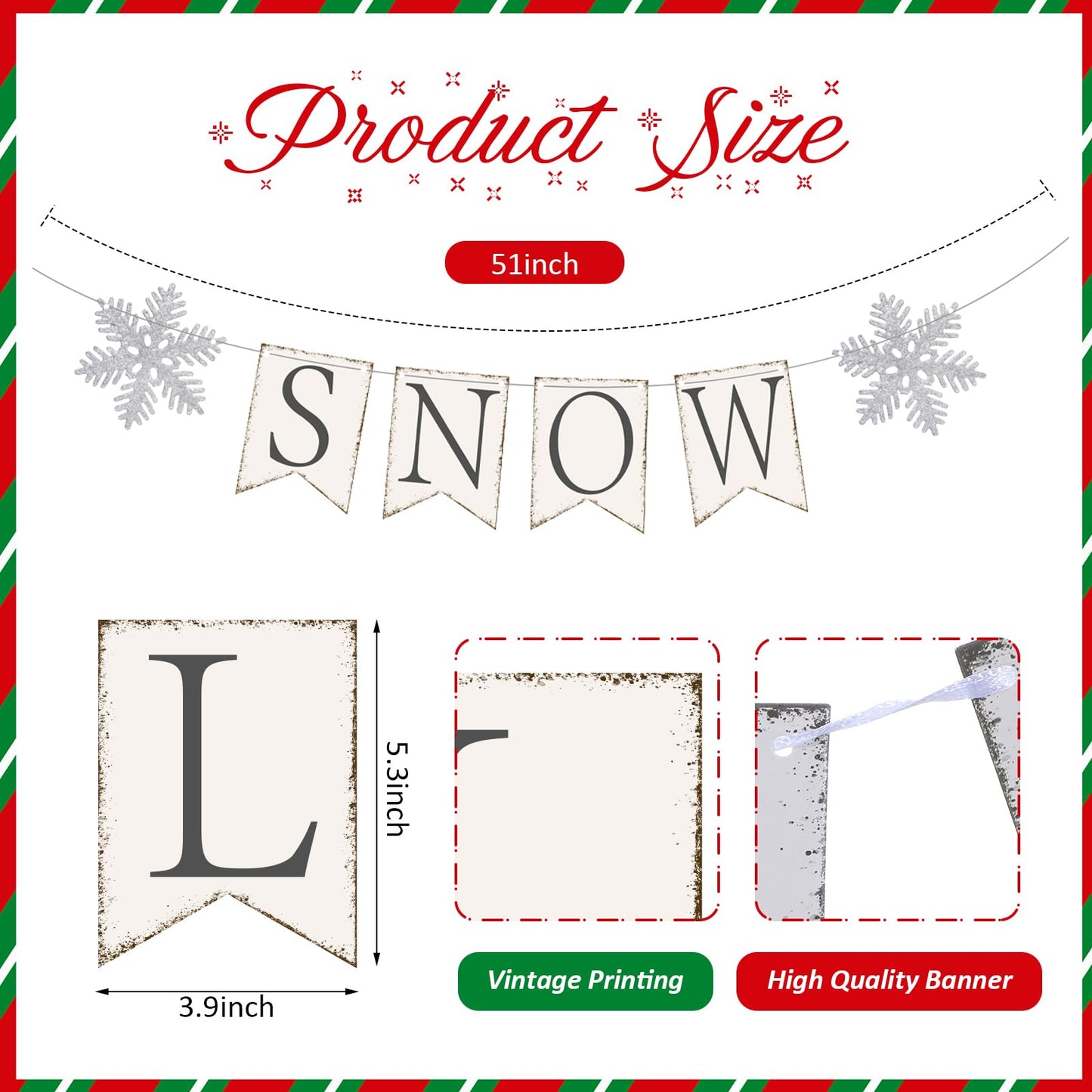 Moukeren Let It Snow Snowflake Banner Snowflakes Winter Wonderland Decor Glitter Winter Snowflake Garland Banner for Christmas Holiday Party Decorations New Year Festive Party Supplies