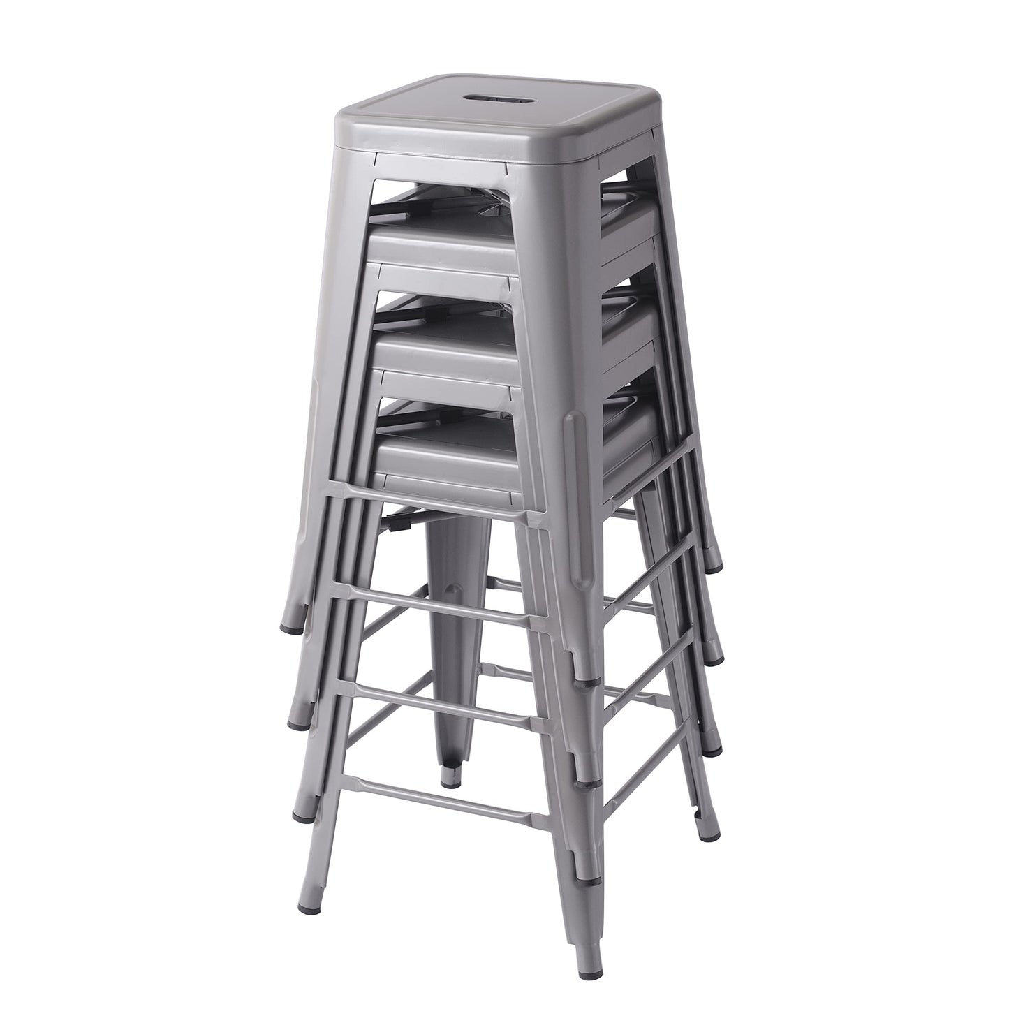 Amazon Basics Metal Bar Stools, 24-Inch, Easy Assembly, Dark Grey, Set of 4