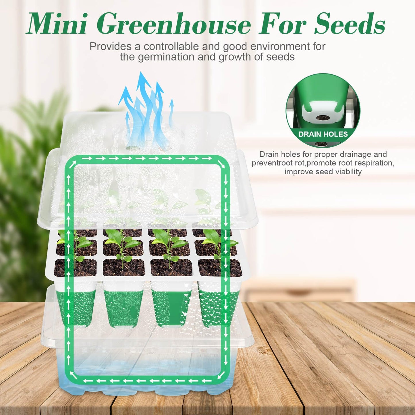 Mckanti 6 Pack Silicone Seed Starter Tray, Reusable Seed Starter Kit with Humidity Adjustable Dome, Lid and Tools for Indoor Seed Germination