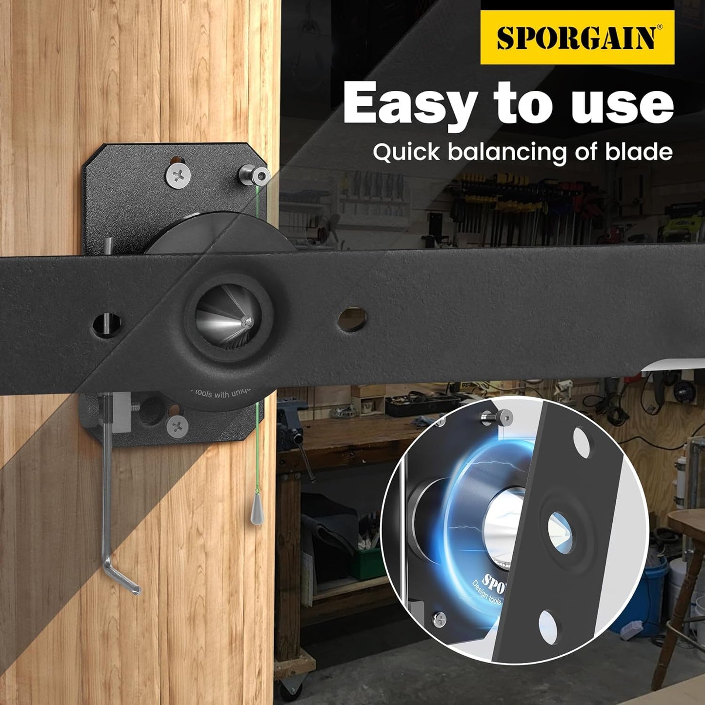 SporGain Lawn Mower Blade Sharpener & Lawn Mower Blade Balancer, 15°-45° Adjustable Mower Blade Sharpener and High Precision Magnetic Mower Blade Balancer for Many Types of Mower Blade, Black
