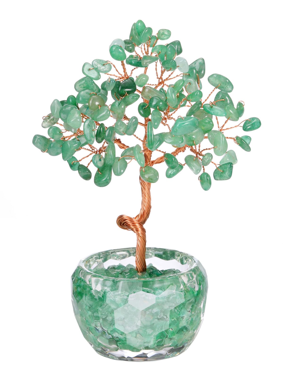 Top Plaza Healing Crystals Green Aventurine Crystal Tree with Glass Base Handmade Natural Gemstone Life Tree Mini Bonsai Money Trees Good Luck Home Office Desk Decor