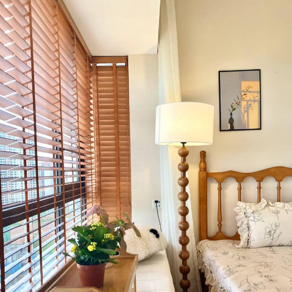 Wood Blinds for Indoor Windows, 2" Slats Faux Wooden Blinds, 22" 30" 35" 40" 42'' 46'' 48'' 50" 55" 66" 70" 75" Blackout Horizontal Window Shades, Cordless Privacy Blind for Bedroom,Living Room(Brown)