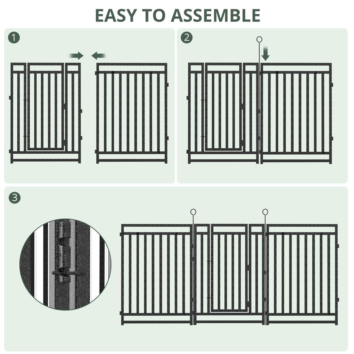 Decorative Garden Fence Metal Dog Fence Outdoor for Yard, 36ft (L) × 40in (H), 14 Panels + 2 Gates, Rustproof Animal Barrier Fencing for Patio & Flower Bed, No Dig, Black-Silver