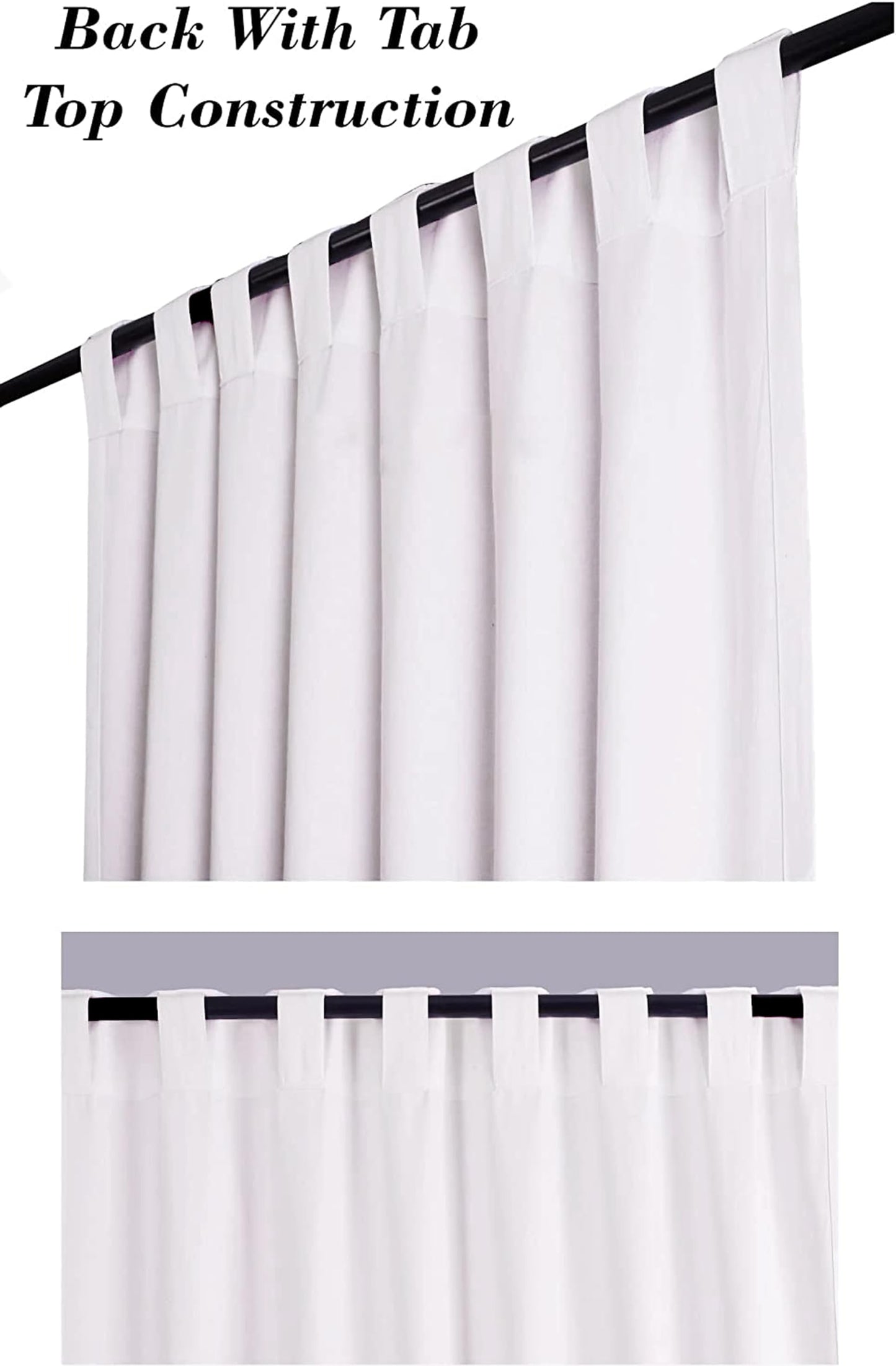 Lightnpro White Cotton Curtains 96 Inches Long - Set of 2 Farmhouse Tab Top Drapes 50x96 for Living Room, Bedroom, or Dining, Light Filtering Curtain Panels, Classic Window Treatment