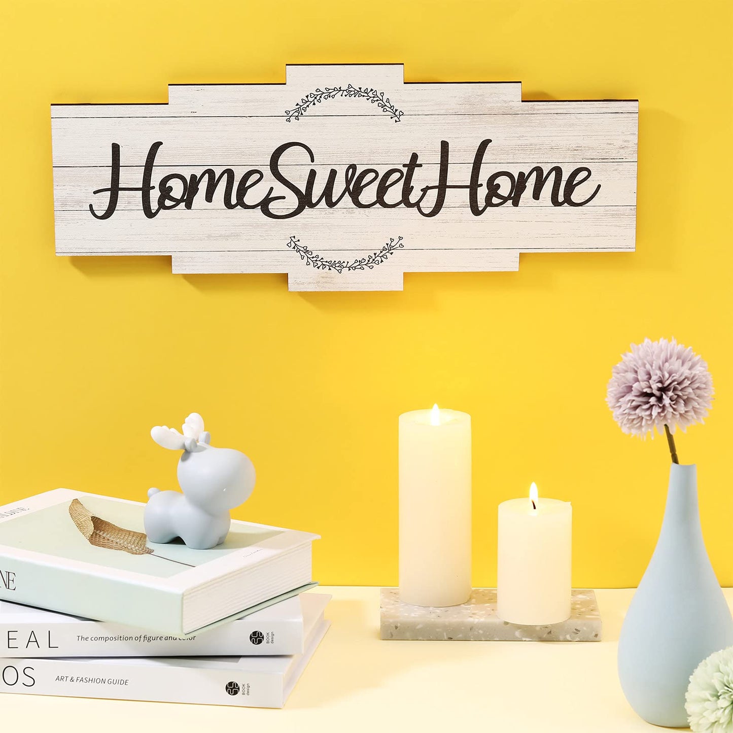 Jetec Home Sweet Home Sign, Rustic Wood Room Wall Decor, Farmhouse Plaque Wall Hanging Wooden Sign for Bedroom, Living Room, Wedding Decor(White)