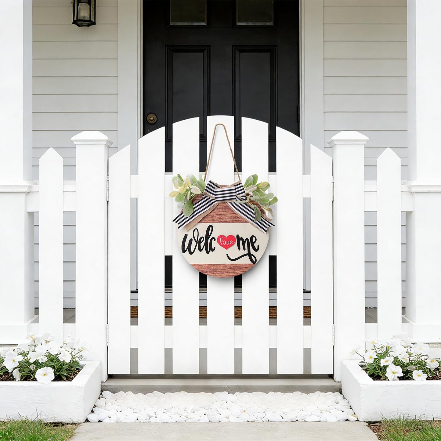 WSTPUPU Interchangeable Seasonal Welcome Sign Front Door Decoration Rustic Round Wood Wreaths for Spring Summer Fall Winter Holidays and Valentine's Day